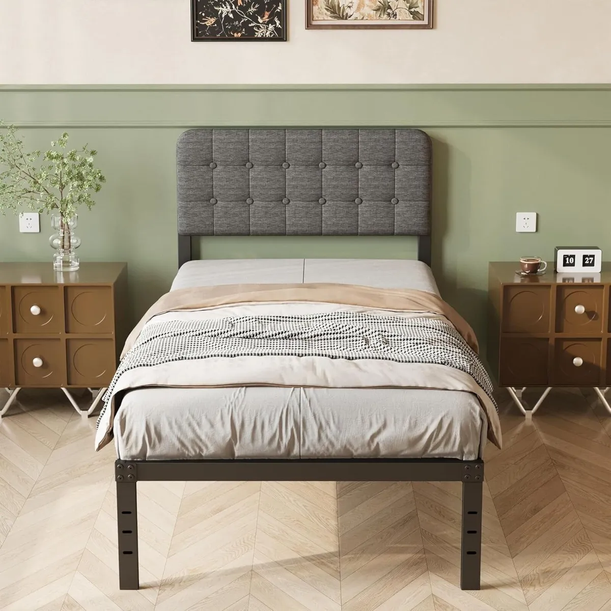 3ft Single Bed Frame with Curved Upholstered - Image 3
