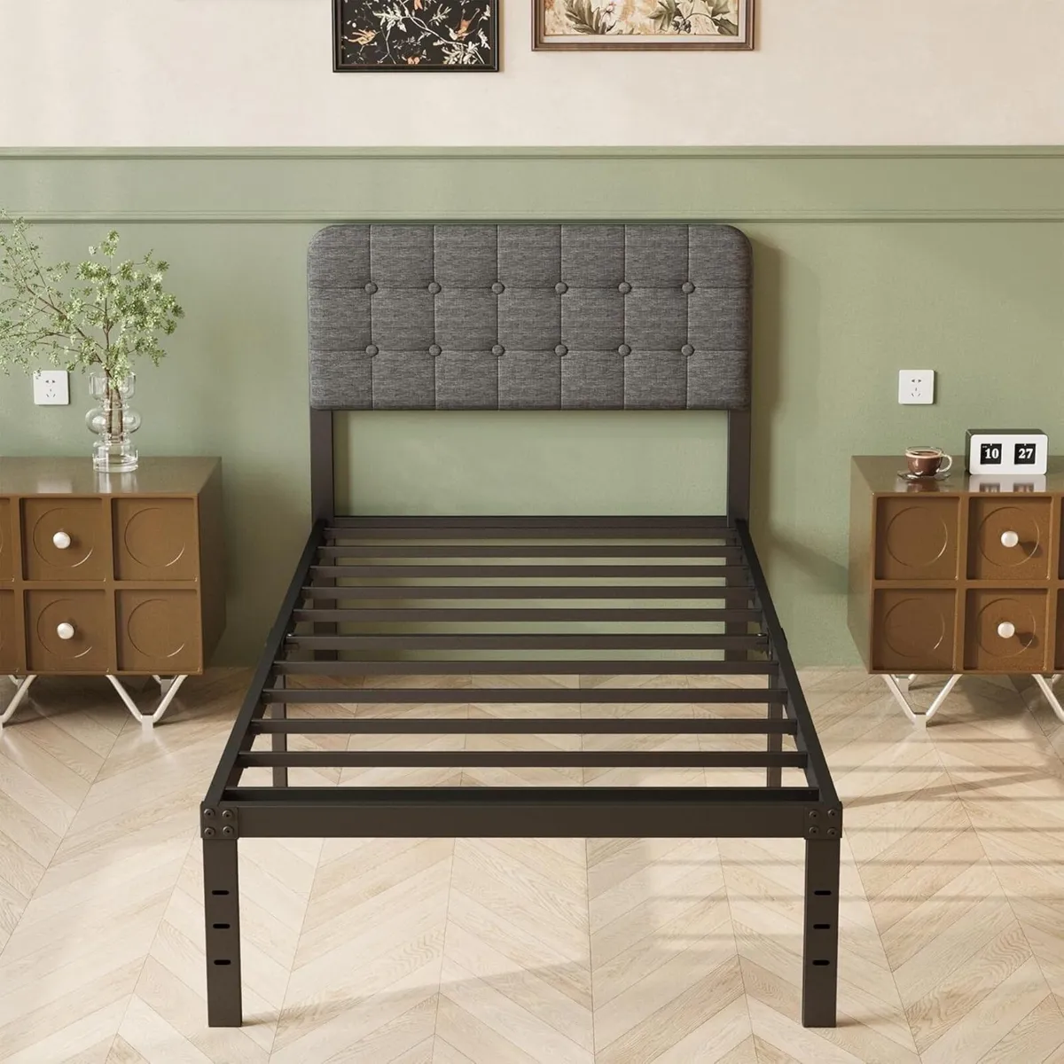 3ft Single Bed Frame with Curved Upholstered - Image 1