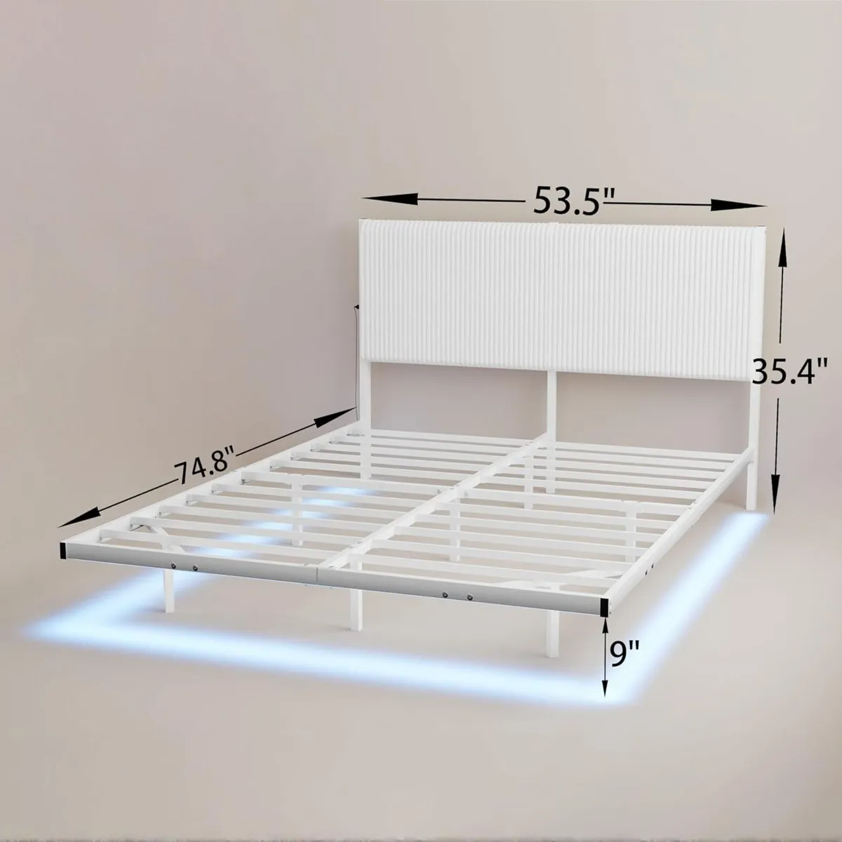 King Floating Bed Frame with LED Lights and - Image 2