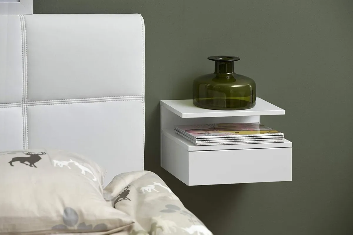 Fia Floating Nightstand in White 1 piece Wall - Image 2