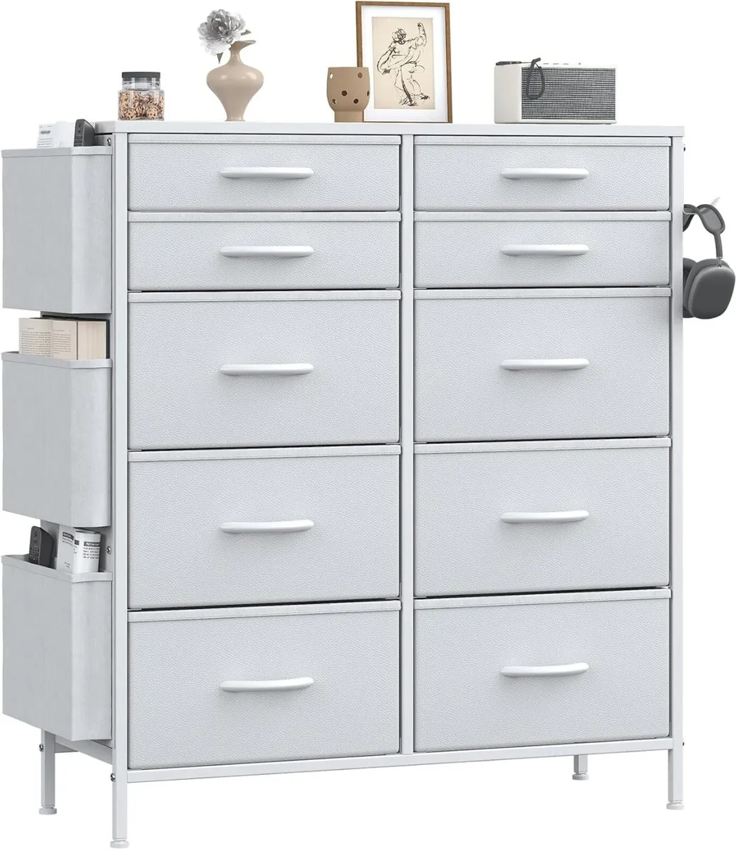 Tall Chest of Drawers 10 Fabric Dresser with 3 - Image 1