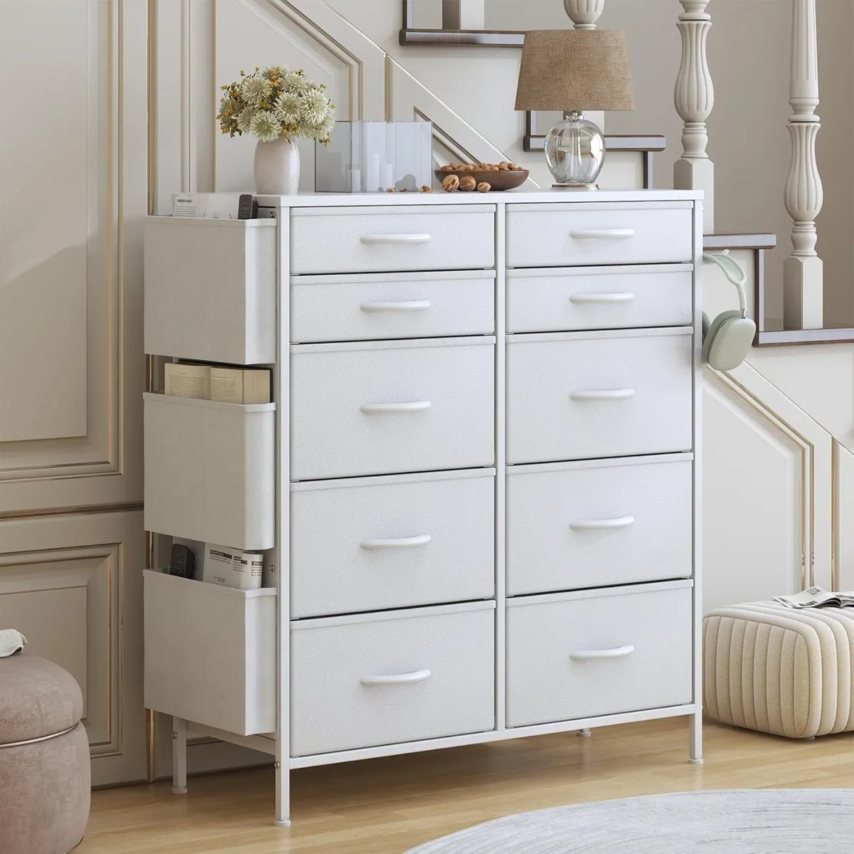 Tall Chest of Drawers 10 Fabric Dresser with 3 - Image 2