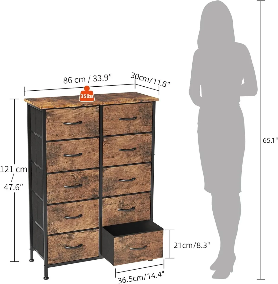 Chest of Drawers for Bedroom 10 Drawer Tall - Image 3
