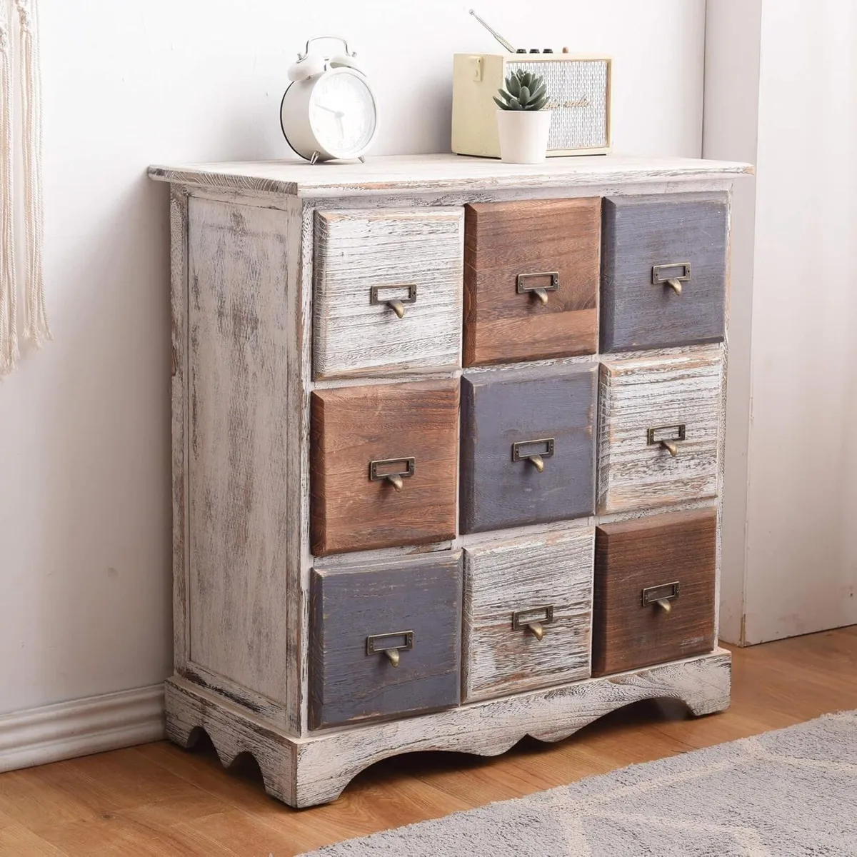 Cupboard Sideboard Chest of drawers 9 White Gold - Image 4