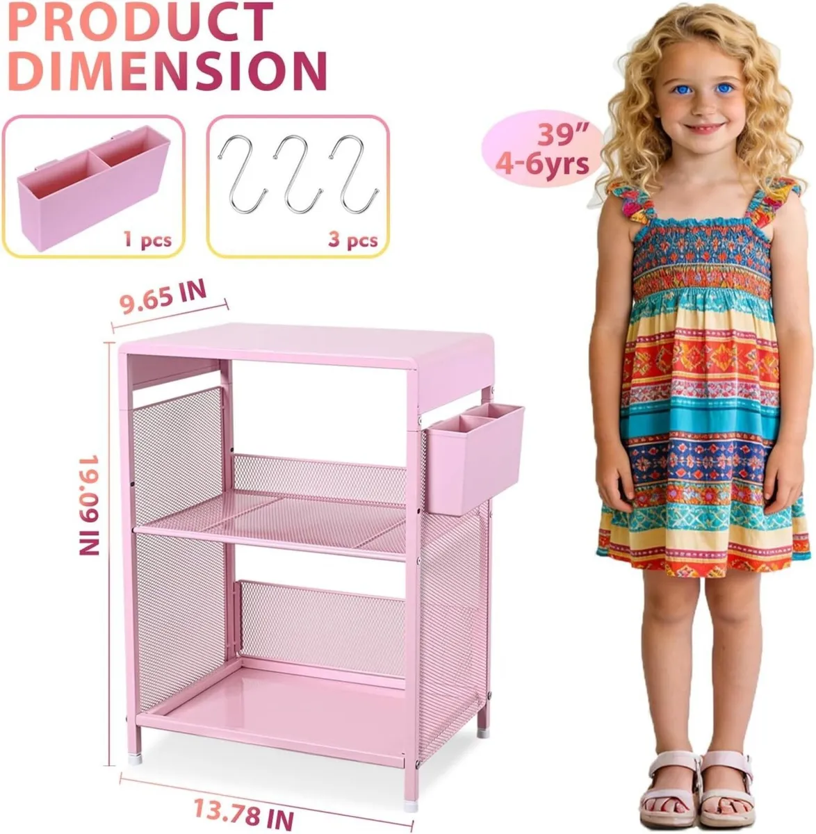 Nightstand End Table with Hooks and Holder Kids - Image 3