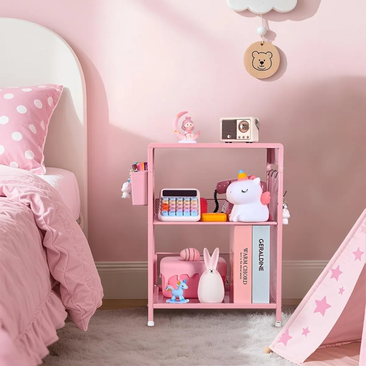 Nightstand End Table with Hooks and Holder Kids - Image 2