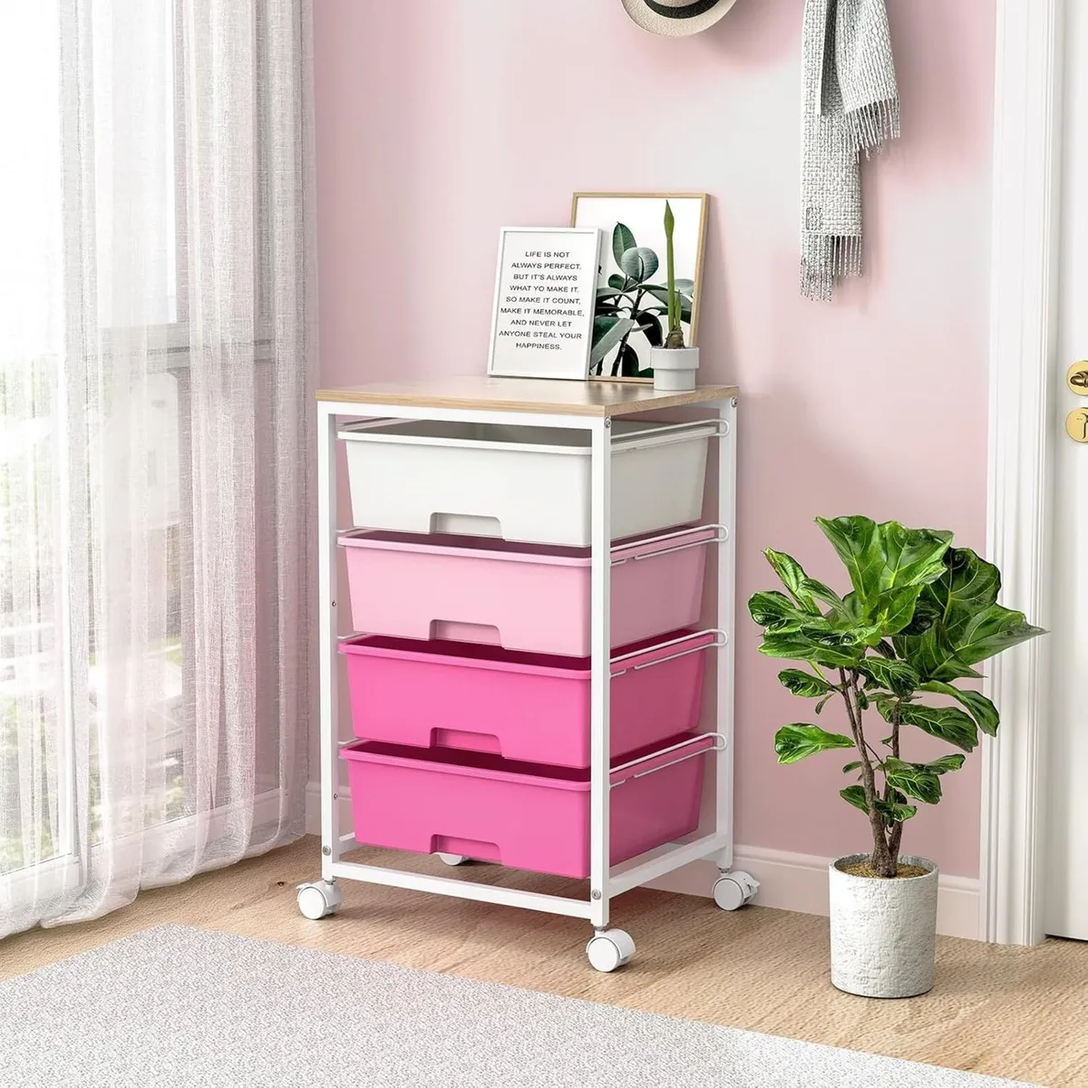 Storage Trolley with Drawers Rolling Cart on - Image 2