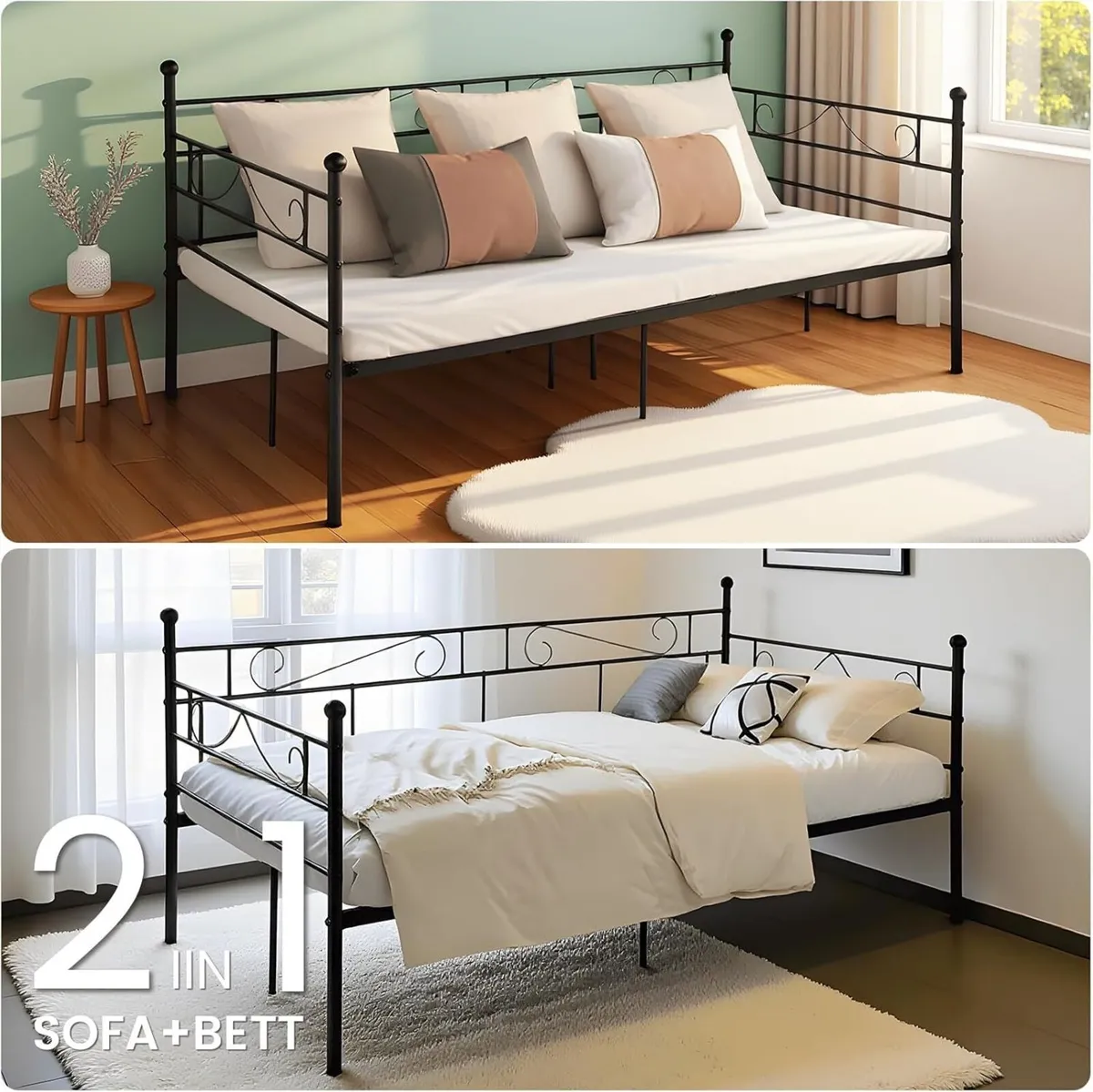 Day Bed Frame 90 x 200 cm Metal Waterproof Family - Image 4