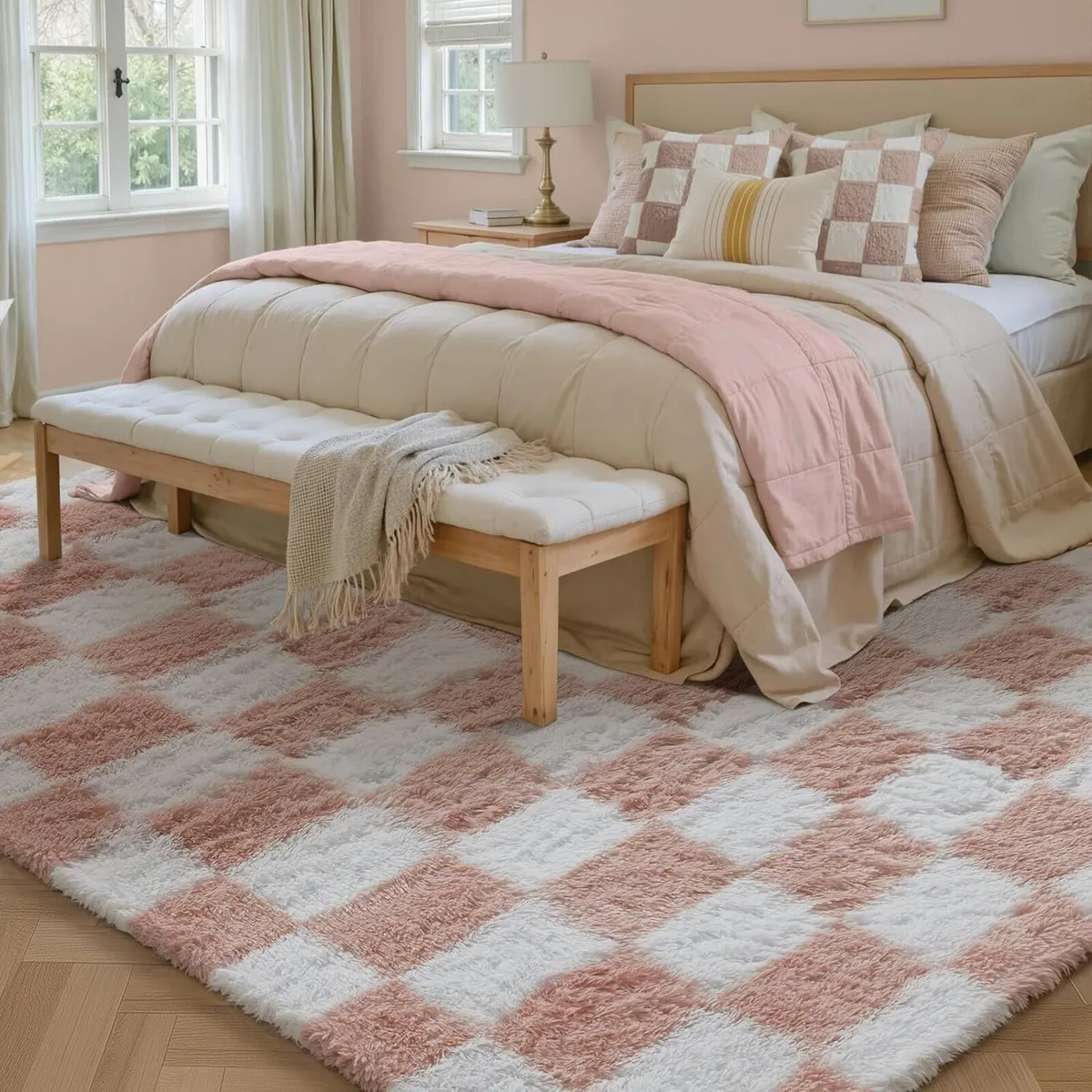 Fluffy Checkered Rugs Living Room Large Area Rug - Image 3
