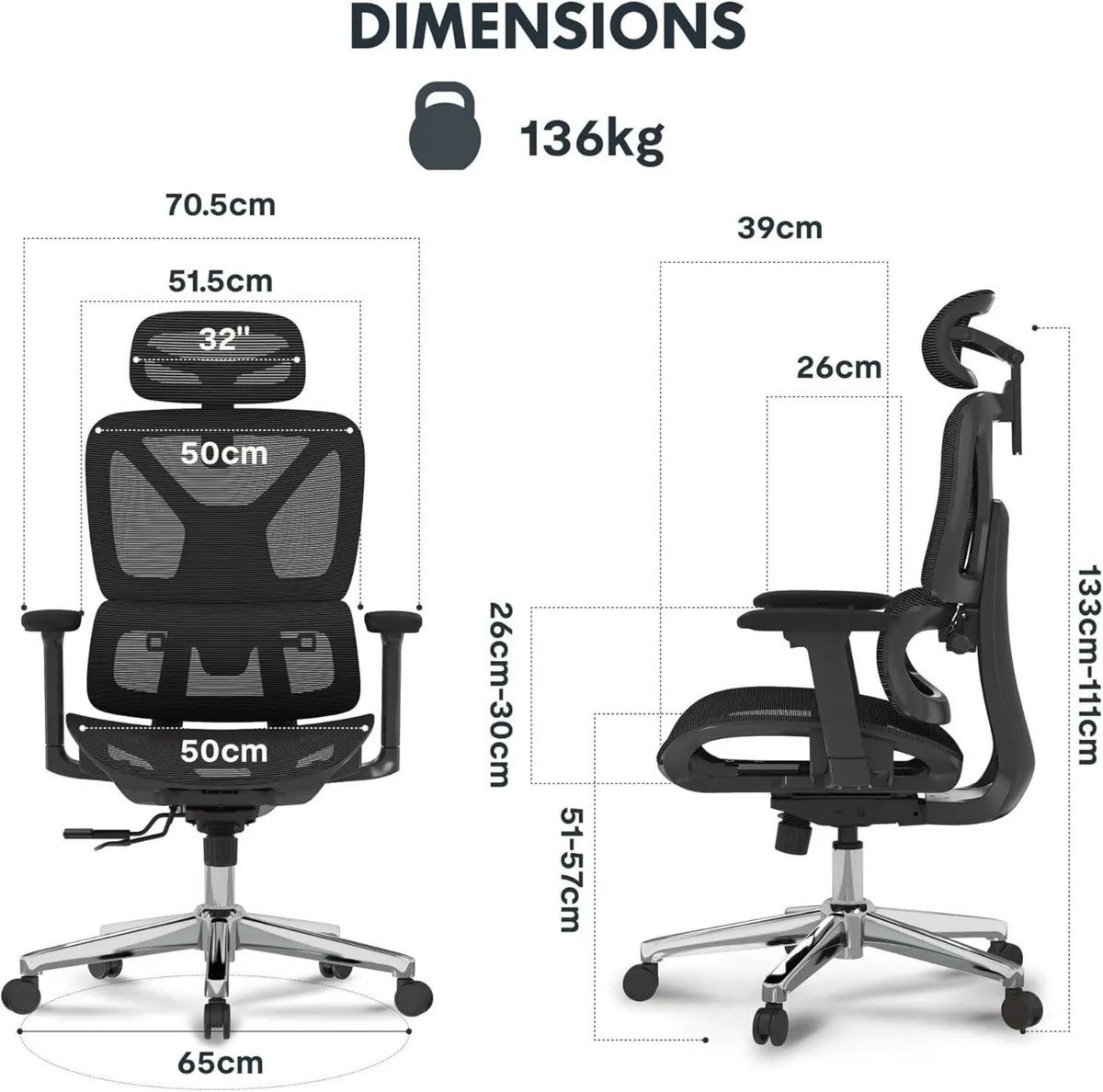 ErgoX Ergonomic Office Chair Executive Mesh Desk - Image 2