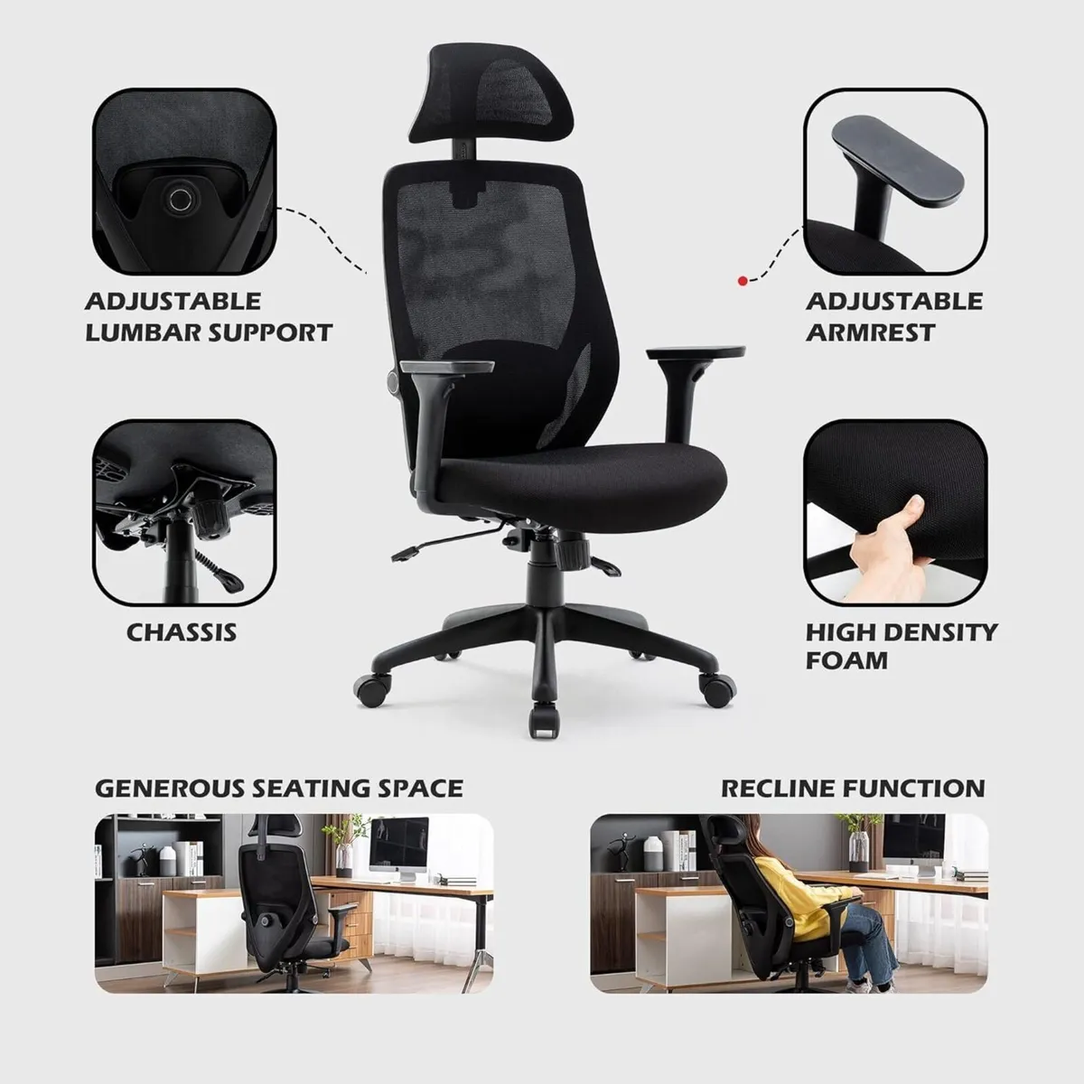 Recline Ergonomic Office Chair with Back Support - Image 4