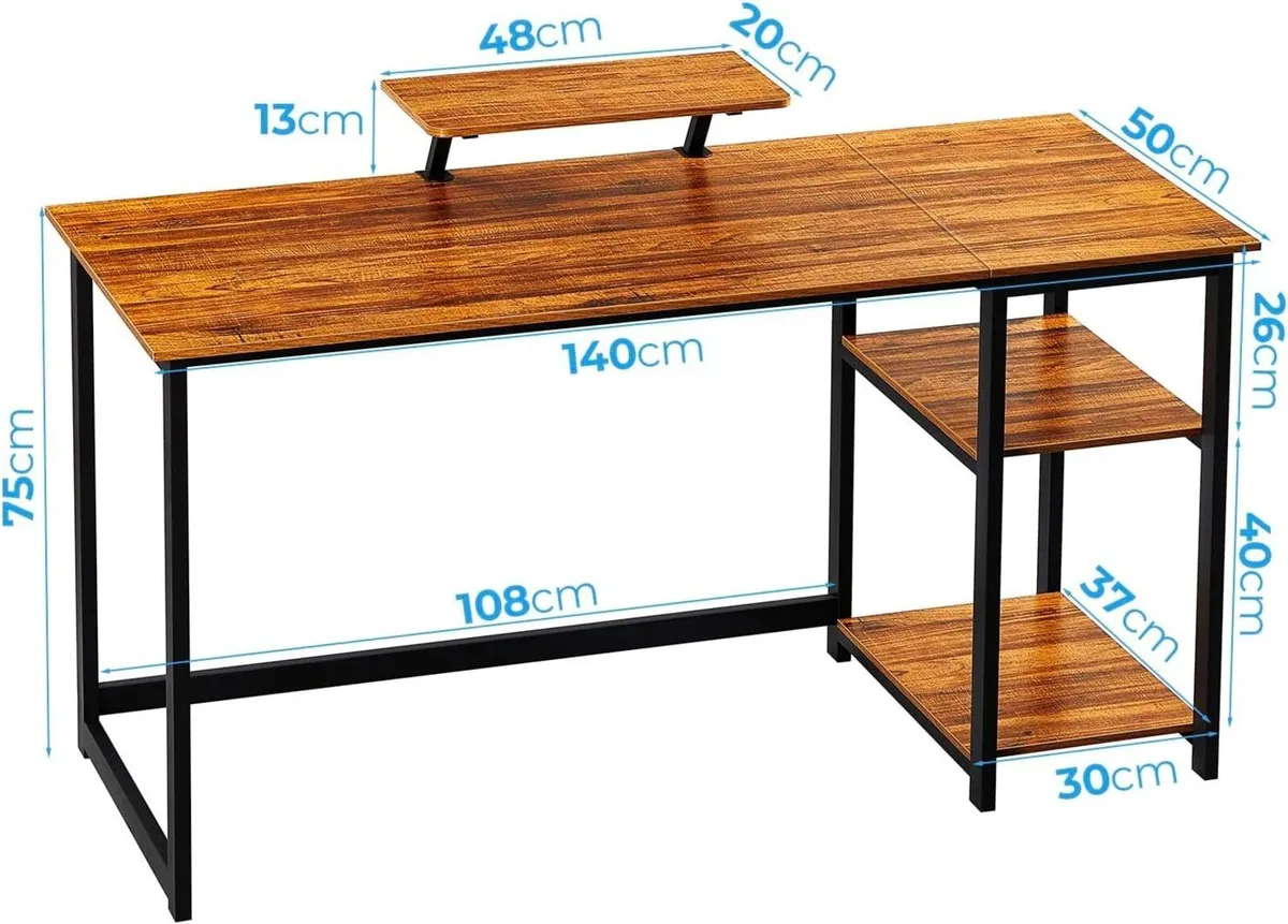 Computer Desk with Monitor Stand 140cm Office - Image 3