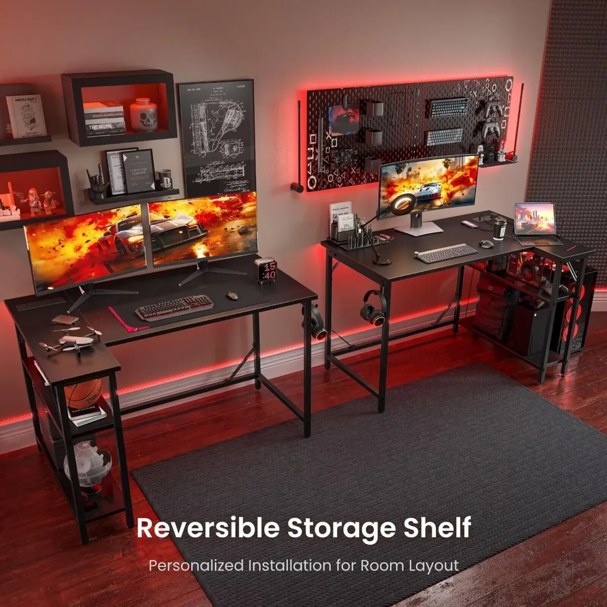 120 x 70cm L Shaped Gaming Desk with Power - Image 4