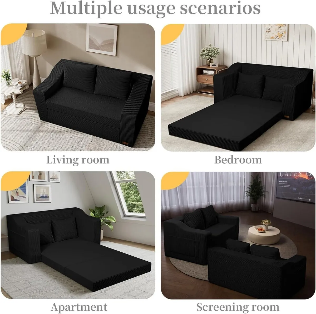 Convertible Sofa Bed Corduroy Foldable Floor - Image 3