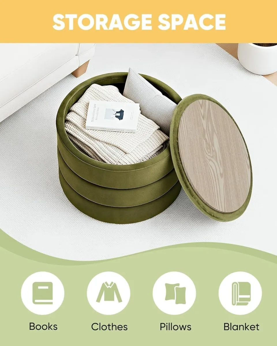 Large Storage Ottoman Round Folding Foot Rest - Image 3