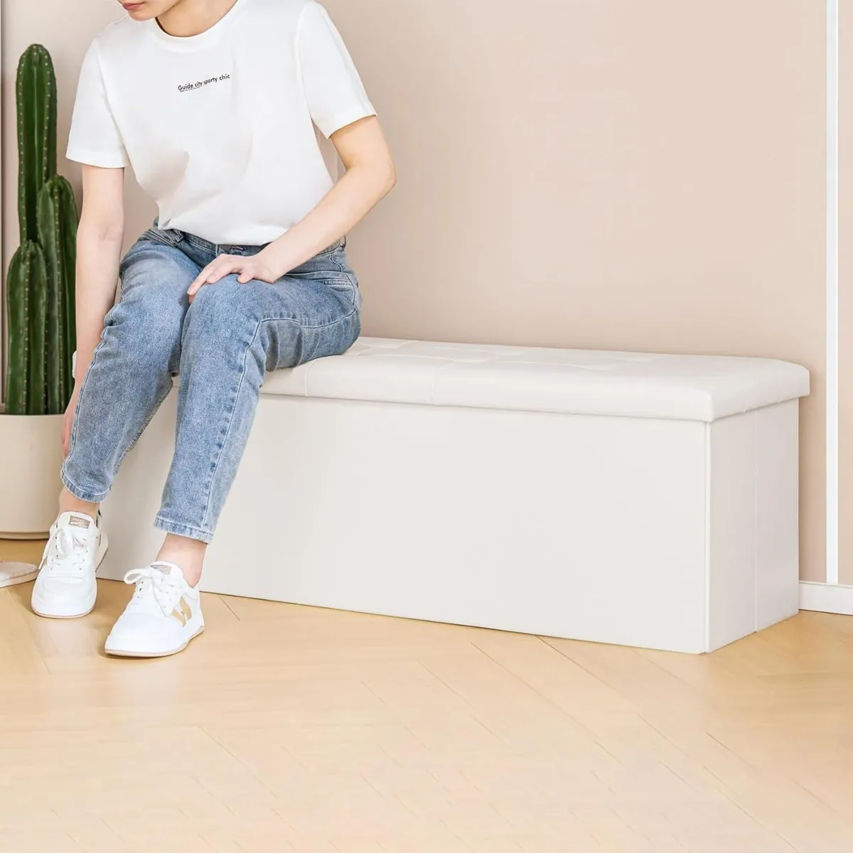 Folding Ottoman Storage Bench Kids Toy Box Foot - Image 2