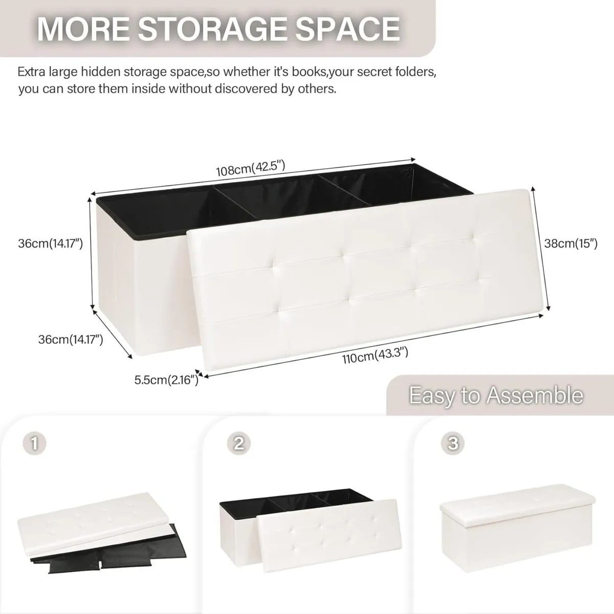 Folding Ottoman Storage Bench Kids Toy Box Foot - Image 3