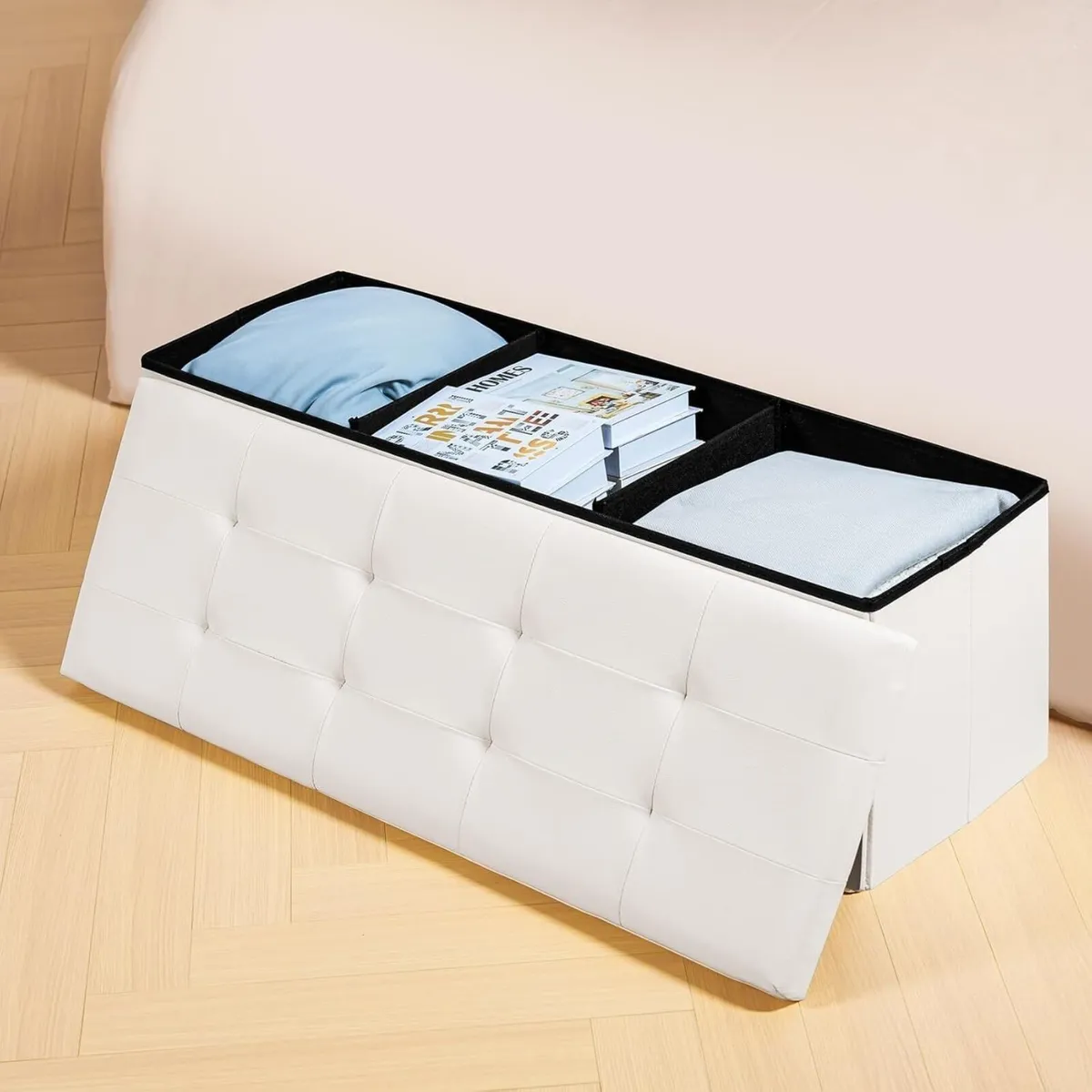 Folding Ottoman Storage Bench Kids Toy Box Foot - Image 4