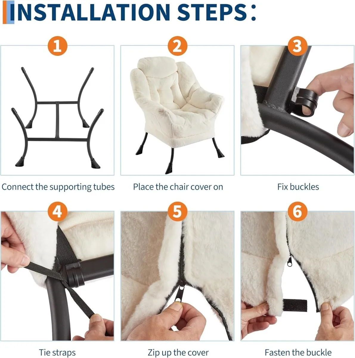 Plush Rabbit Fur Lazy Chair with Ottoman White - Image 4