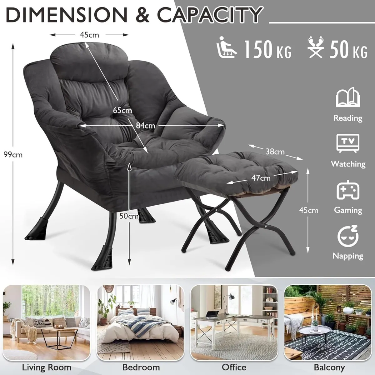 Armchair Living Room Comfy Reading Chair with - Image 3