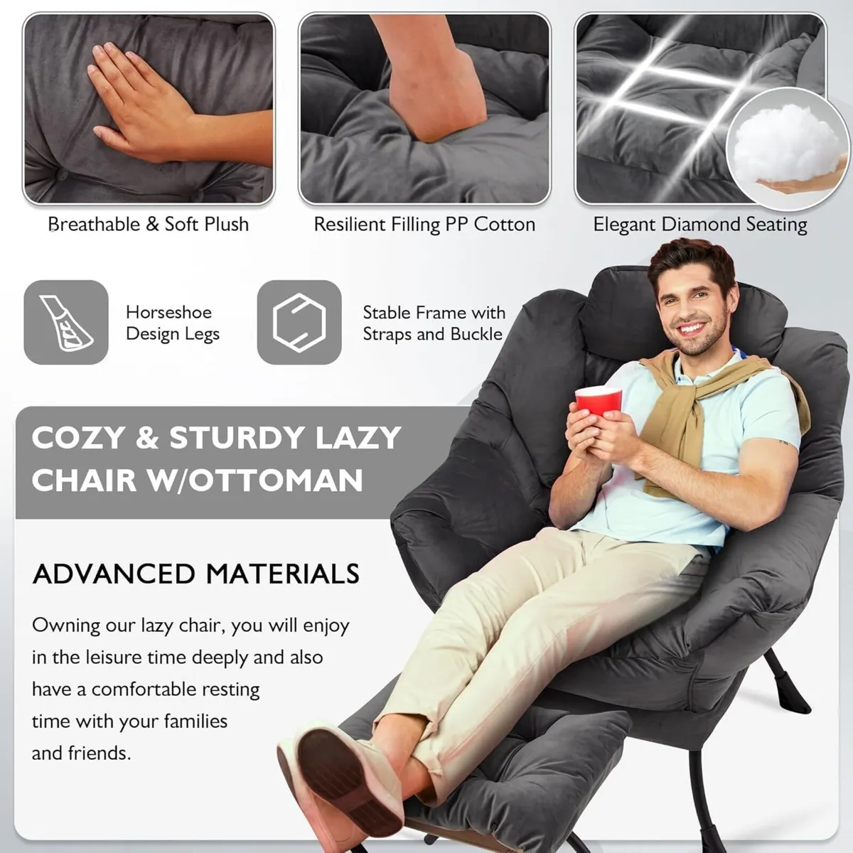 Armchair Living Room Comfy Reading Chair with - Image 4