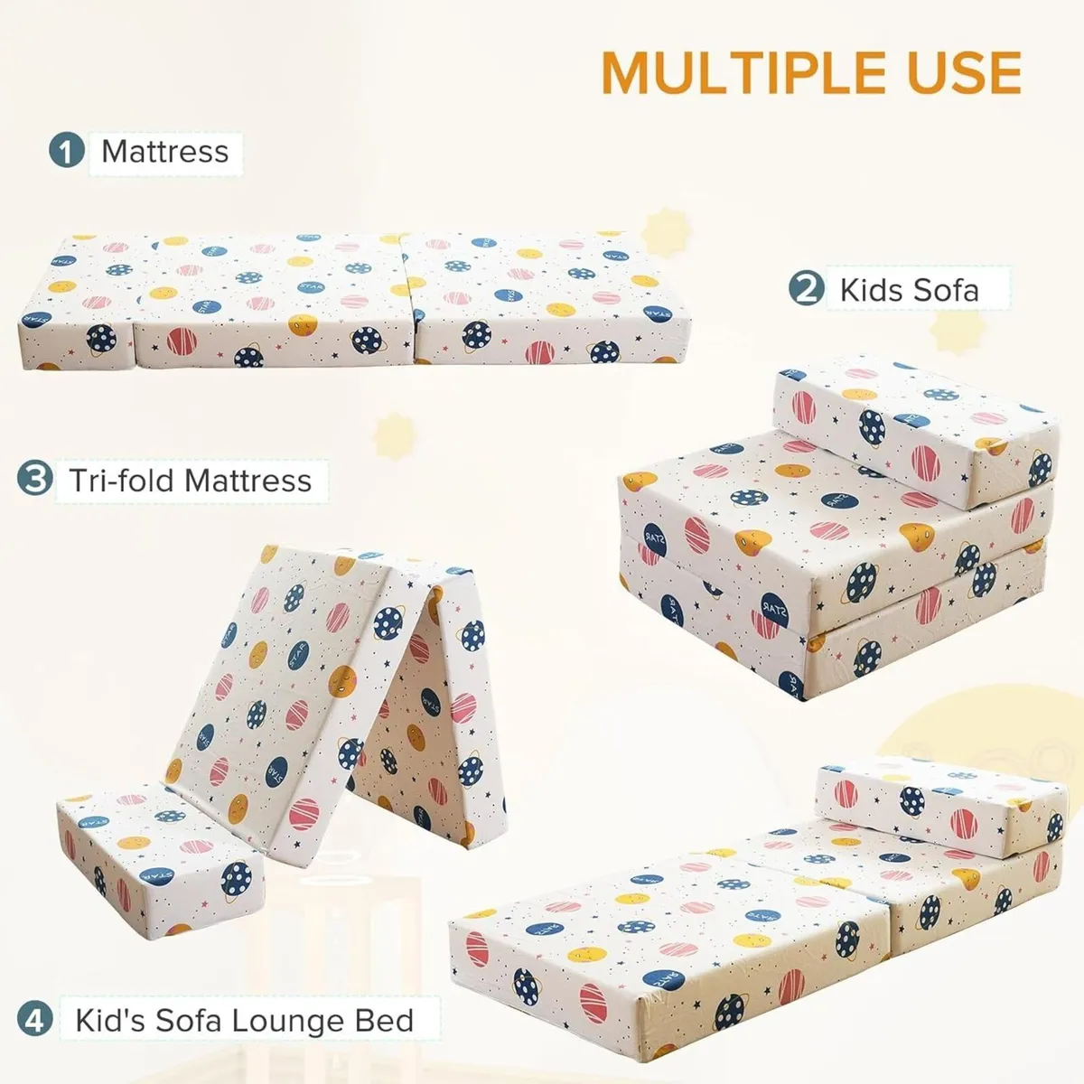 Tri-Folding Futon Set Comfy Toddler Chair Kids - Image 4