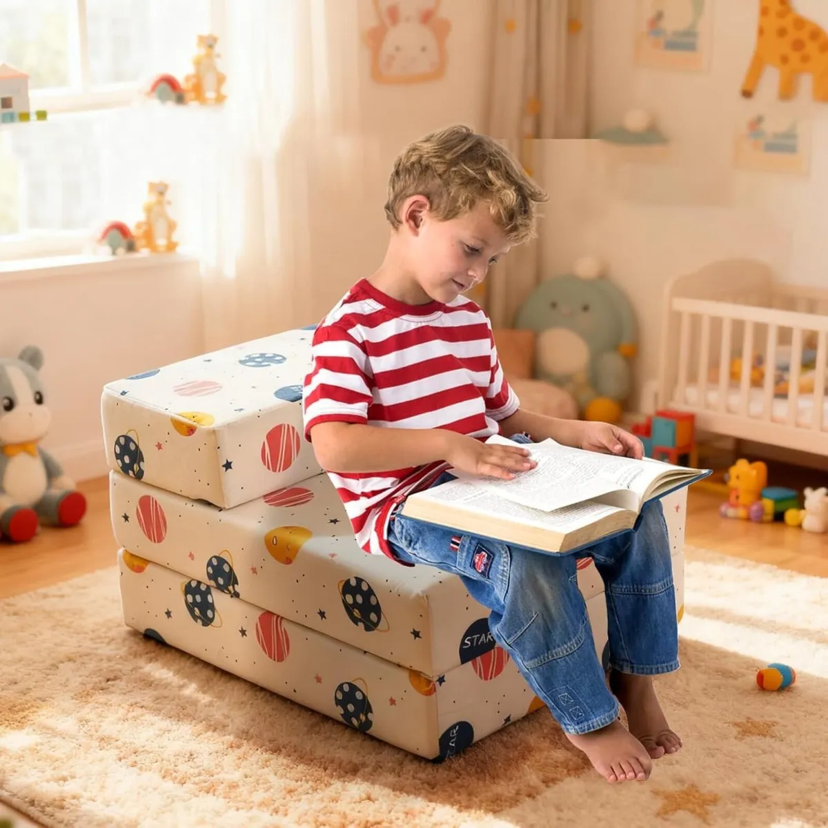 Tri-Folding Futon Set Comfy Toddler Chair Kids - Image 2