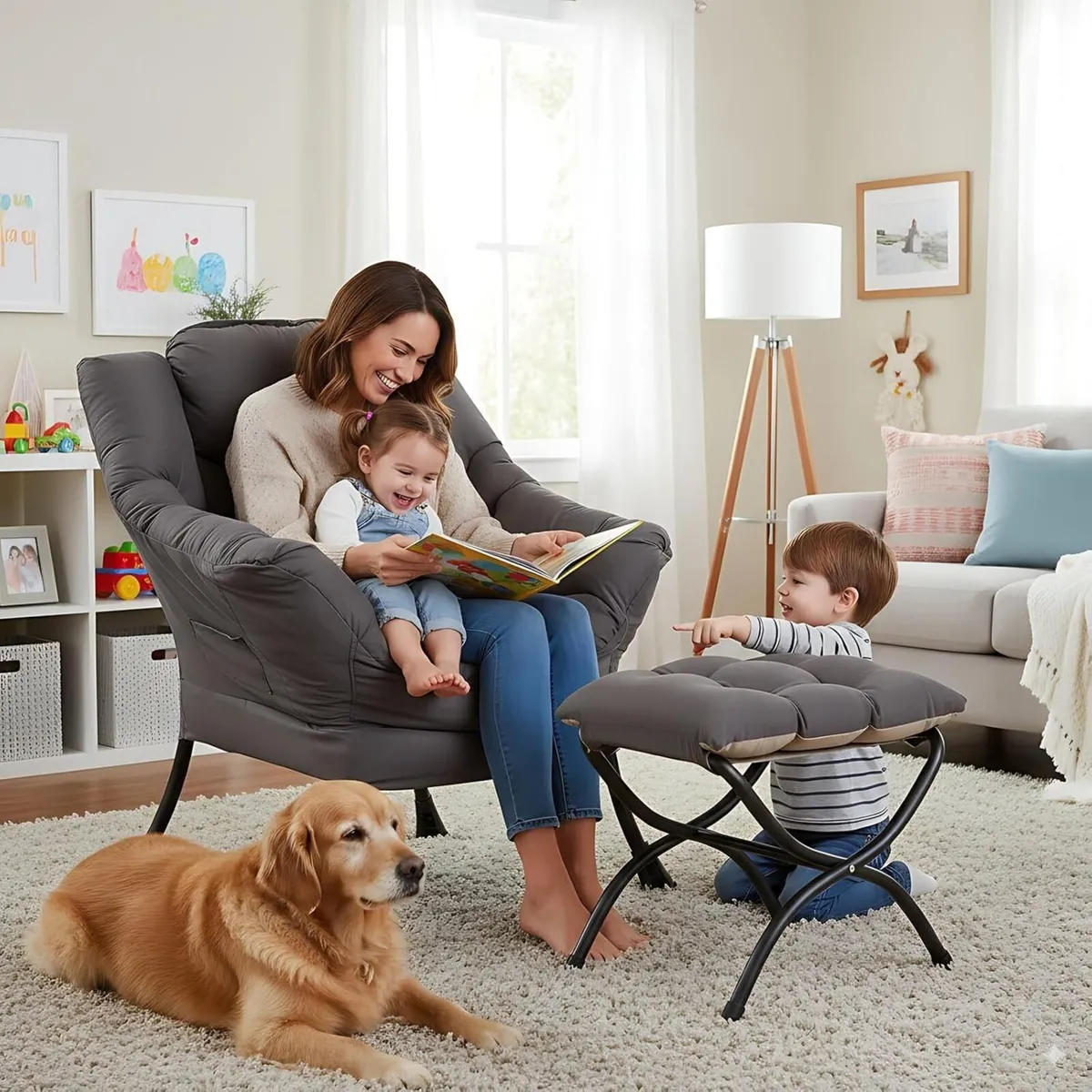 Comfy Armchair with Footstool Lazy Chair Ottoman - Image 2