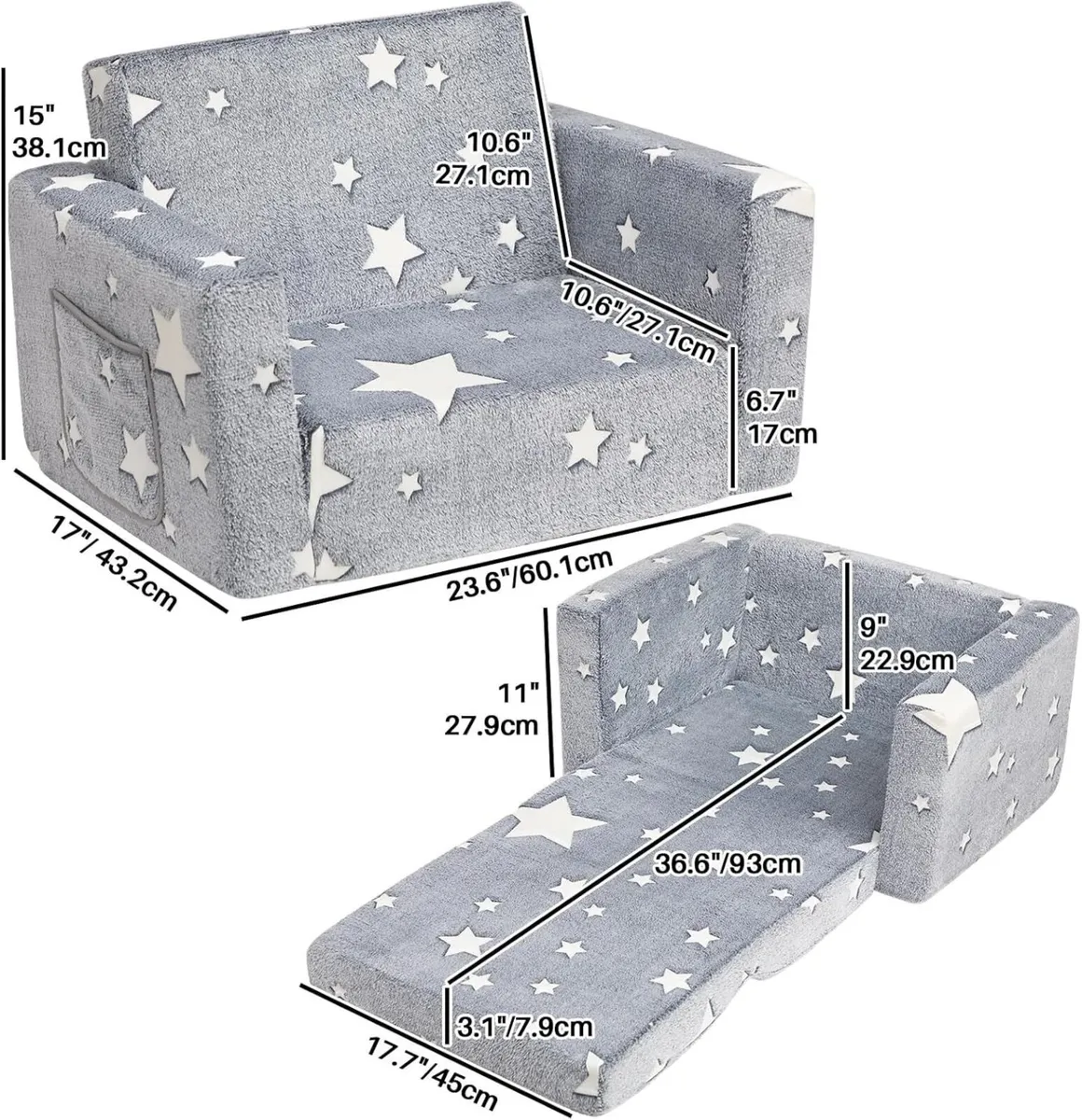 Kids Sofa Bed 2-in-1 Flip Out Cuddly Flannel - Image 3