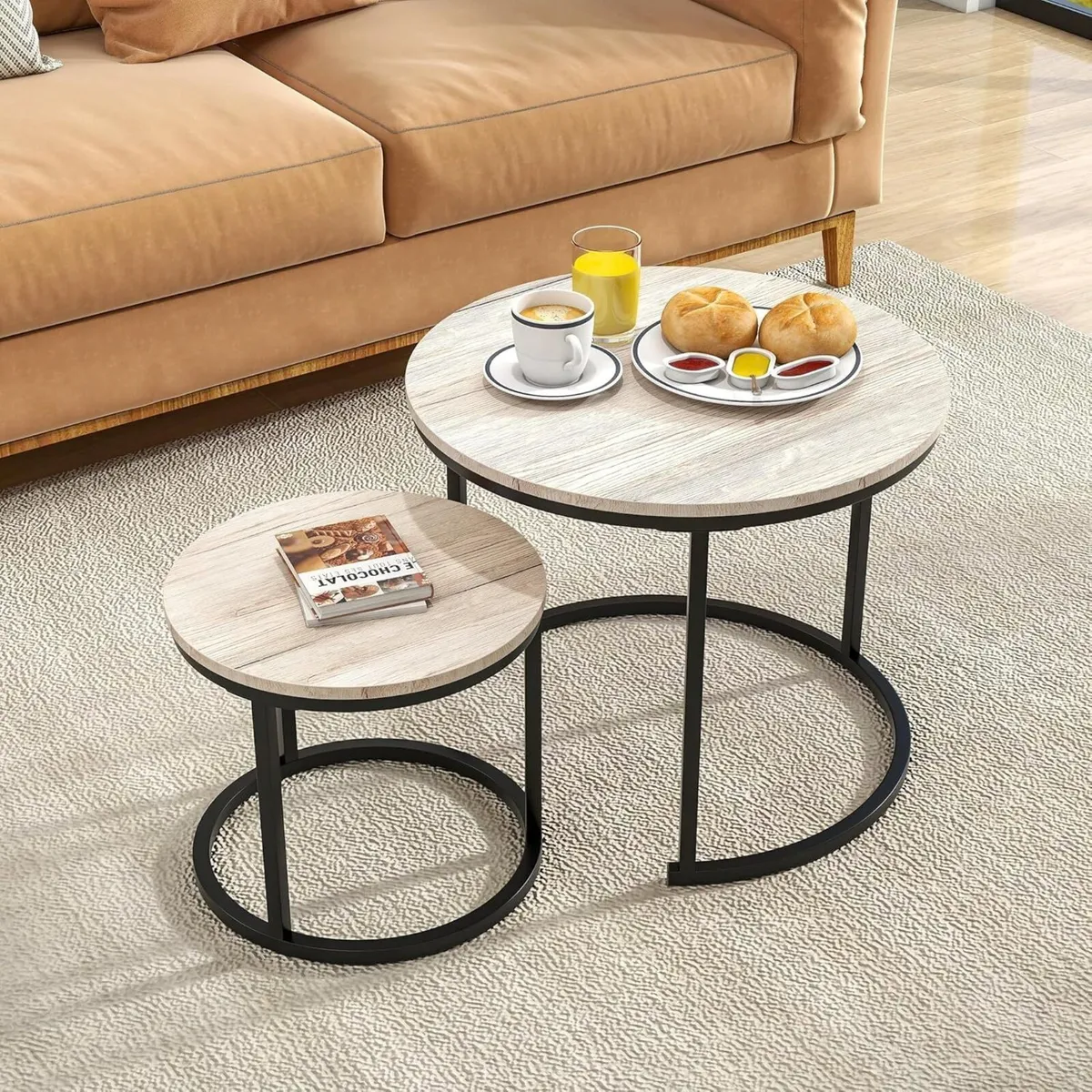 Round Coffee Table Nesting Set of 2 Small Living - Image 1