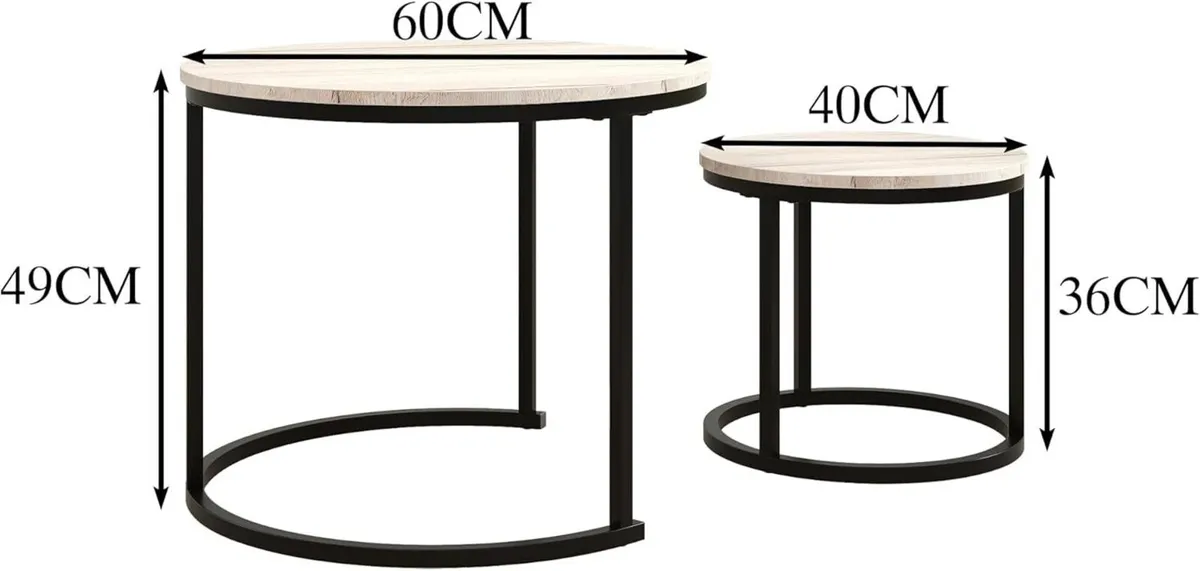 Round Coffee Table Nesting Set of 2 Small Living - Image 2