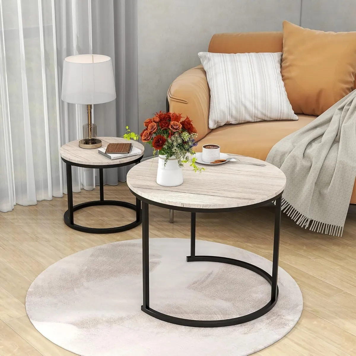 Round Coffee Table Nesting Set of 2 Small Living - Image 4