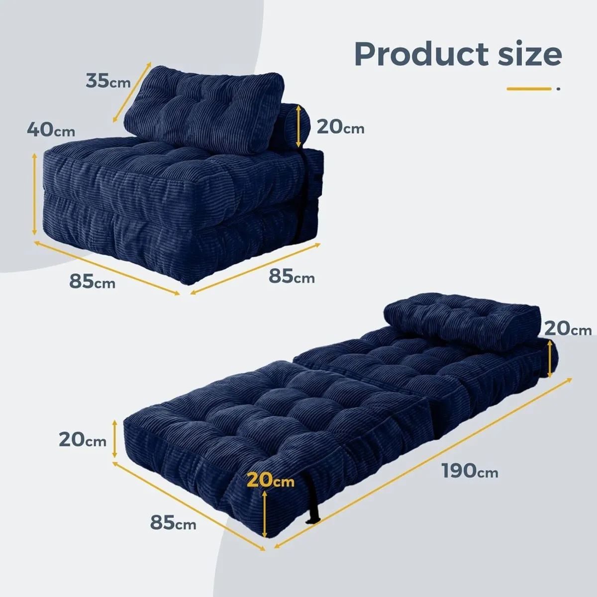 Folding Sofa Bed Convertible Sleeper Chair with - Image 2