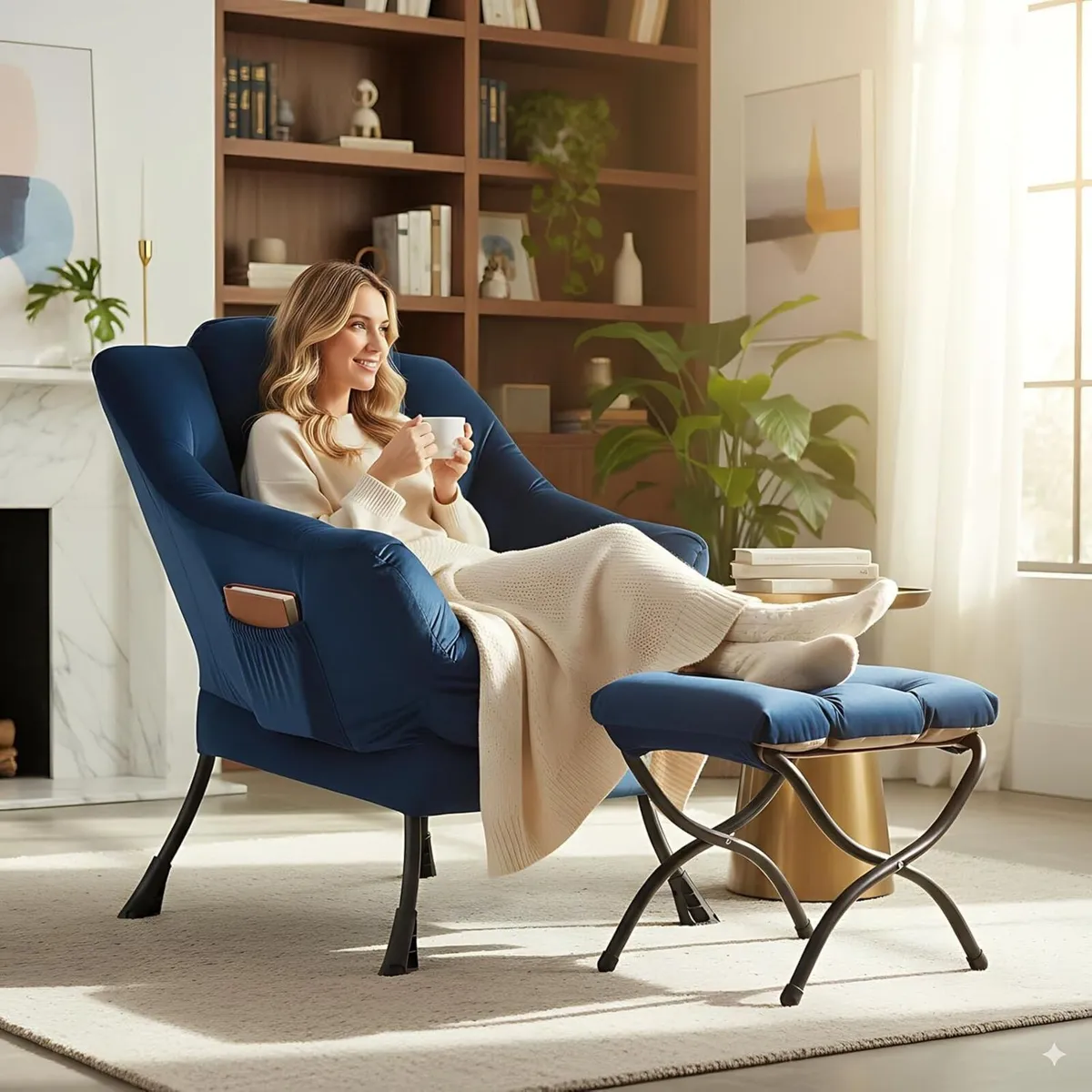 Comfy Armchair with Footstool Lazy Chair Ottoman - Image 3