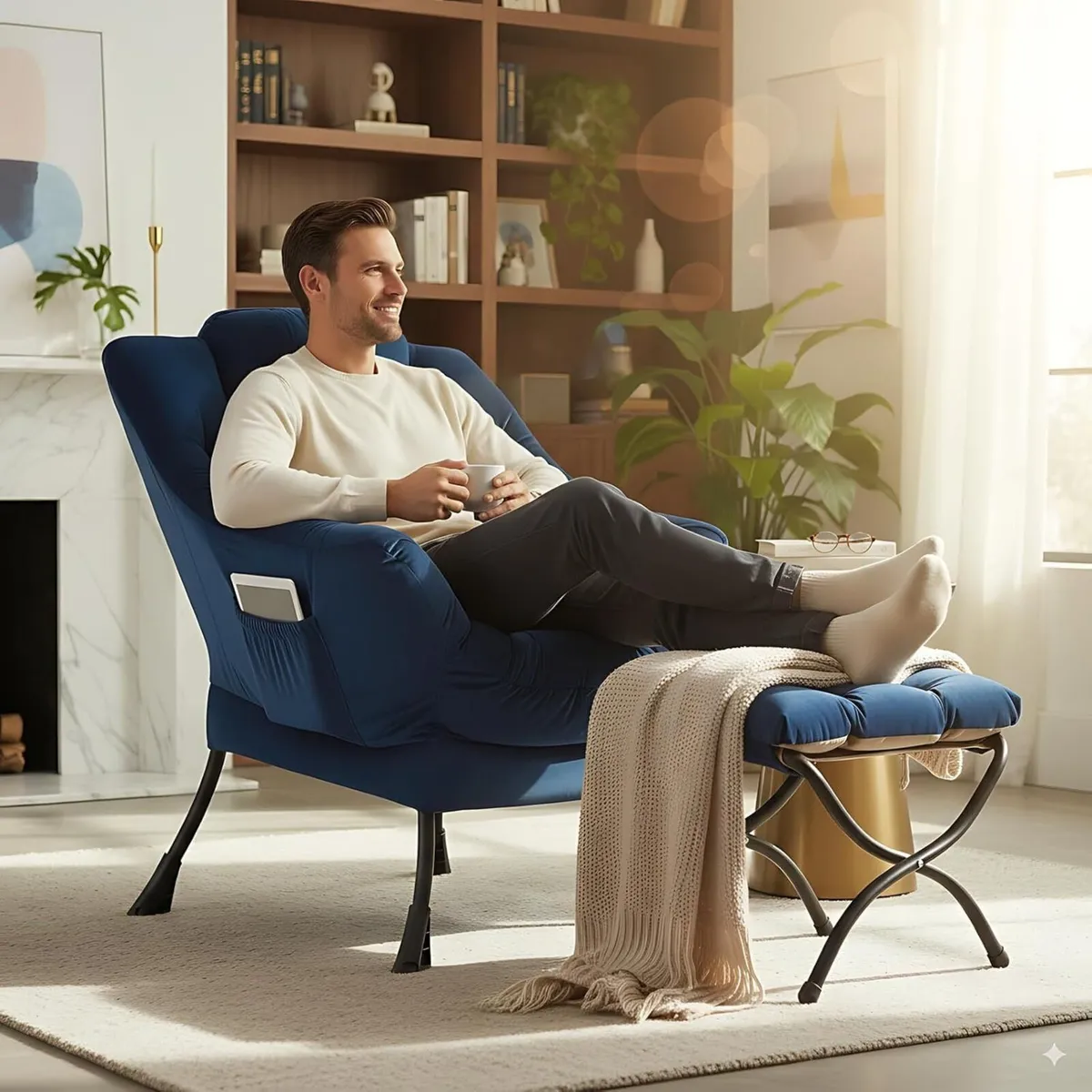 Comfy Armchair with Footstool Lazy Chair Ottoman - Image 4