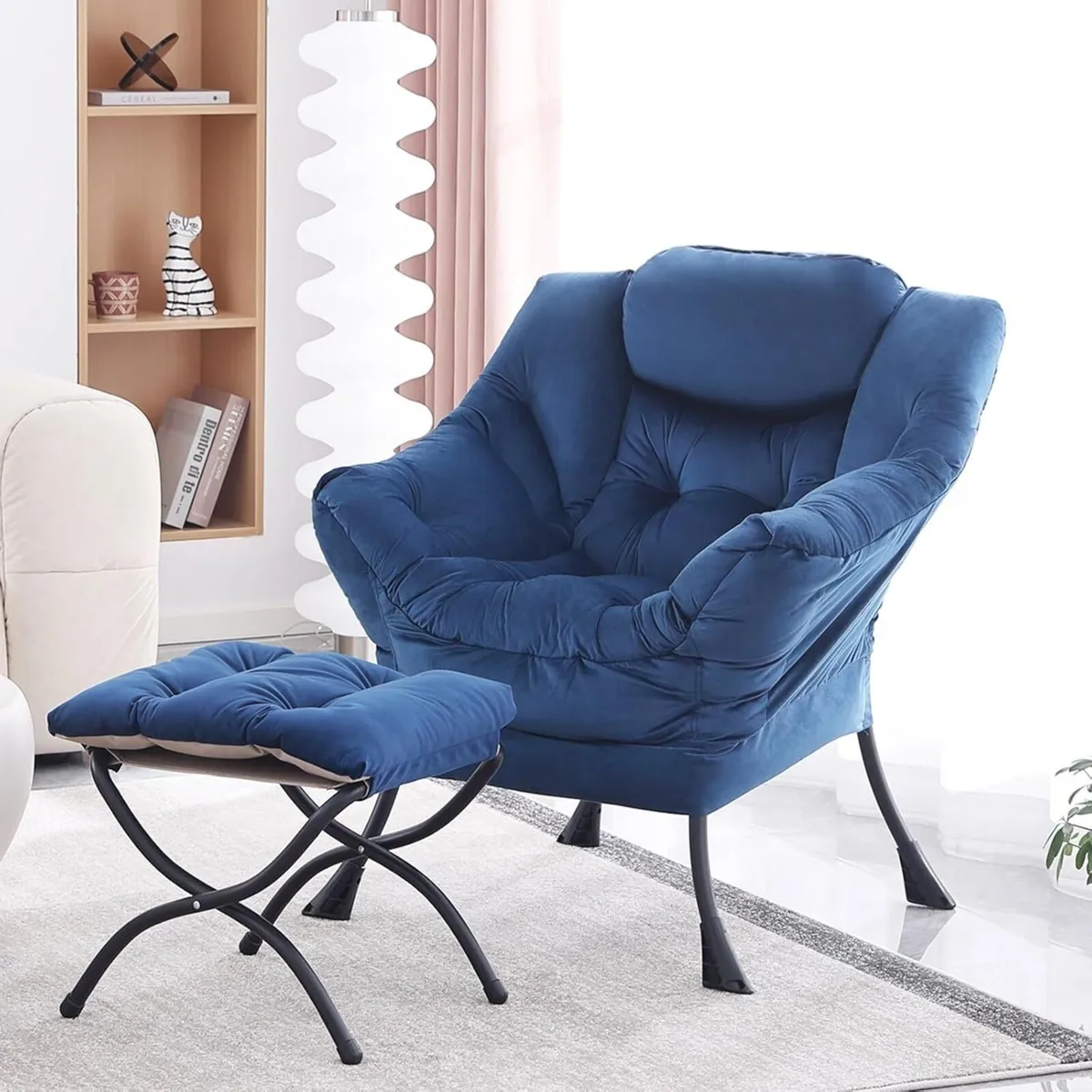 Comfy Armchair with Footstool Lazy Chair Ottoman - Image 1