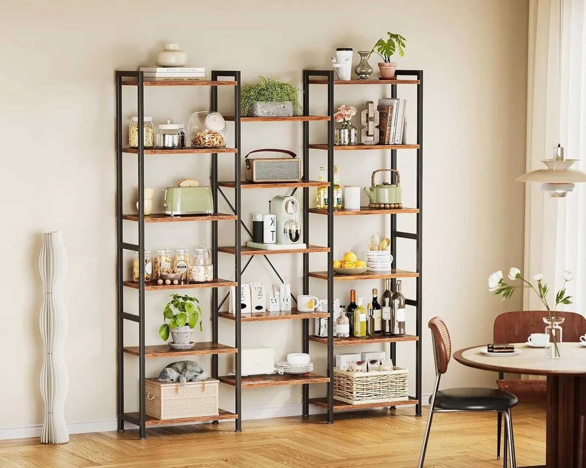 Triple Bookshelf Large Bookcase with 14 Open - Image 2