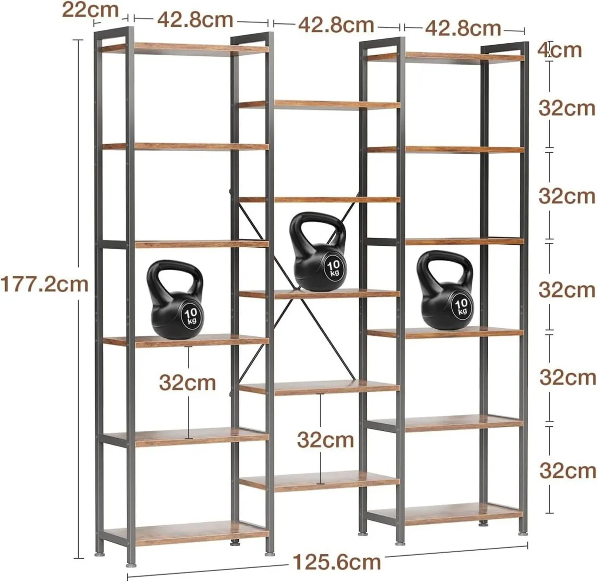 Triple Bookshelf Large Bookcase with 14 Open - Image 3