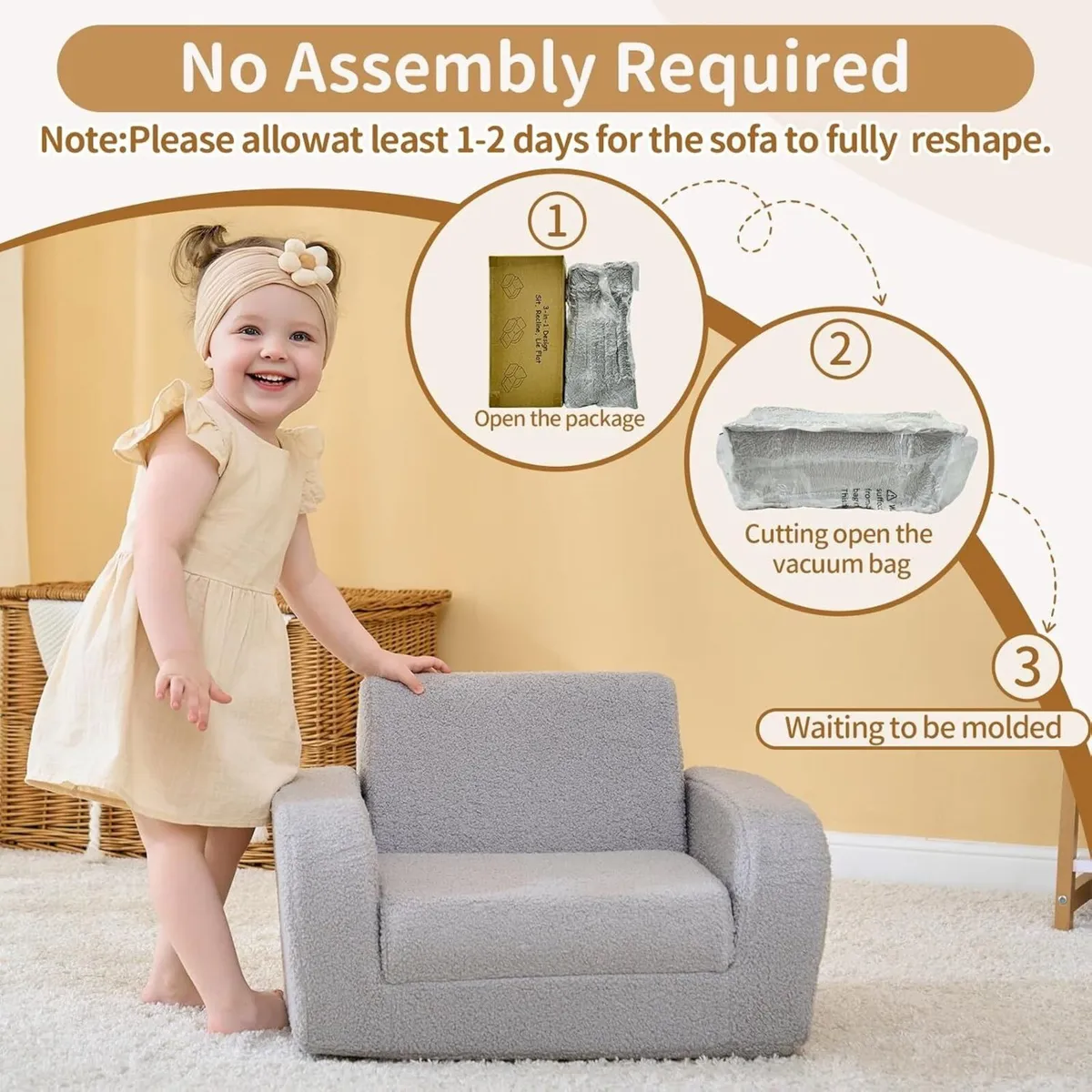 3 in 1 Kids Sofa Bed Foldable Armchair Plush - Image 4