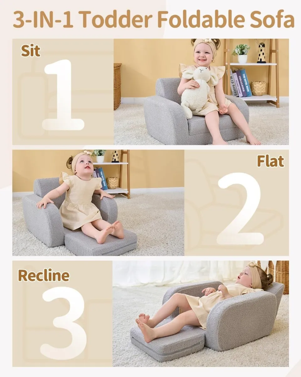 3 in 1 Kids Sofa Bed Foldable Armchair Plush - Image 3