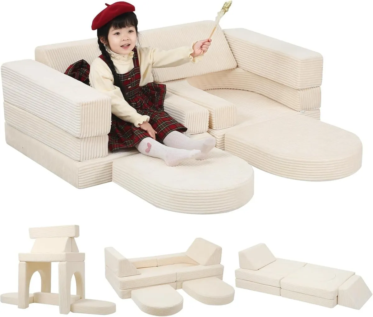 Kids Play Sofa 10-Pieces Corduroy Modular Toddler - Image 1