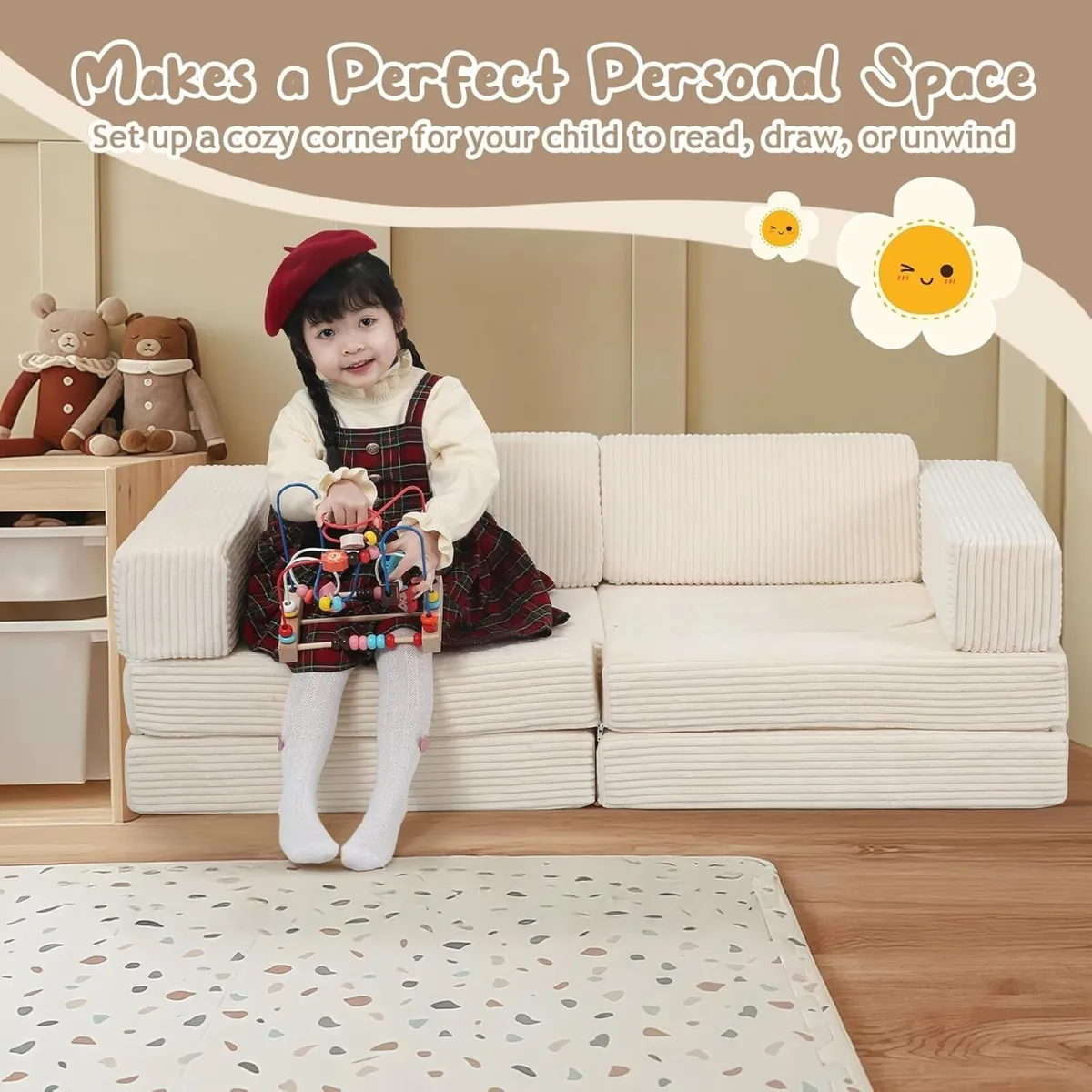 Kids Play Sofa 10-Pieces Corduroy Modular Toddler - Image 3