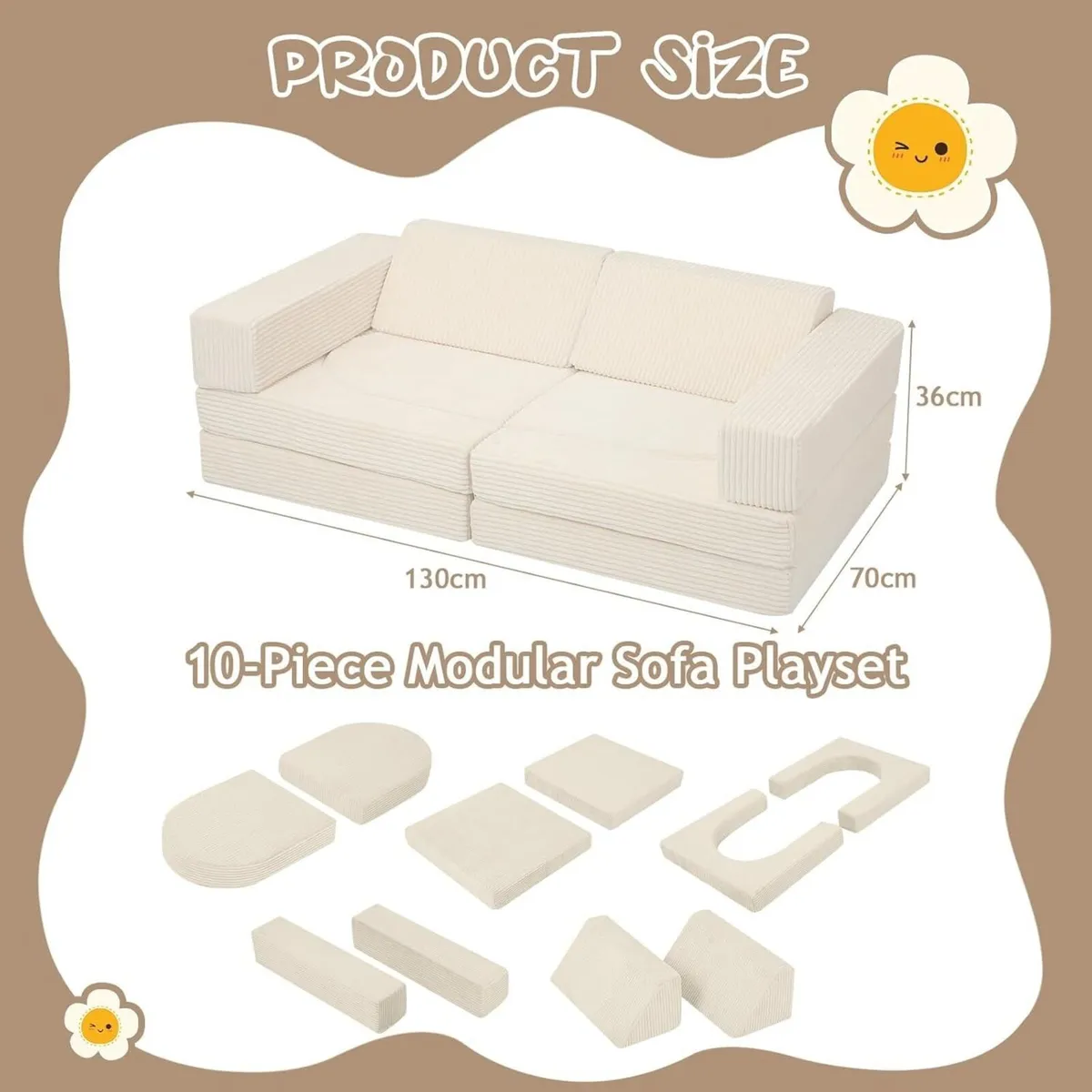 Kids Play Sofa 10-Pieces Corduroy Modular Toddler - Image 2