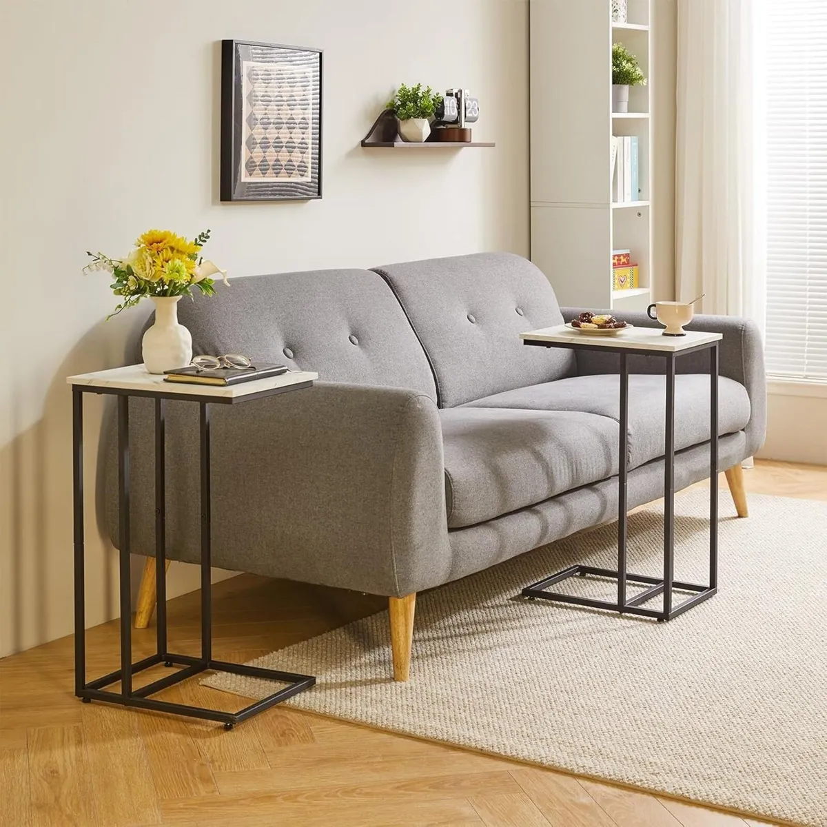 Set of 2 C Shaped End Table for Sofa Bedside - Image 4