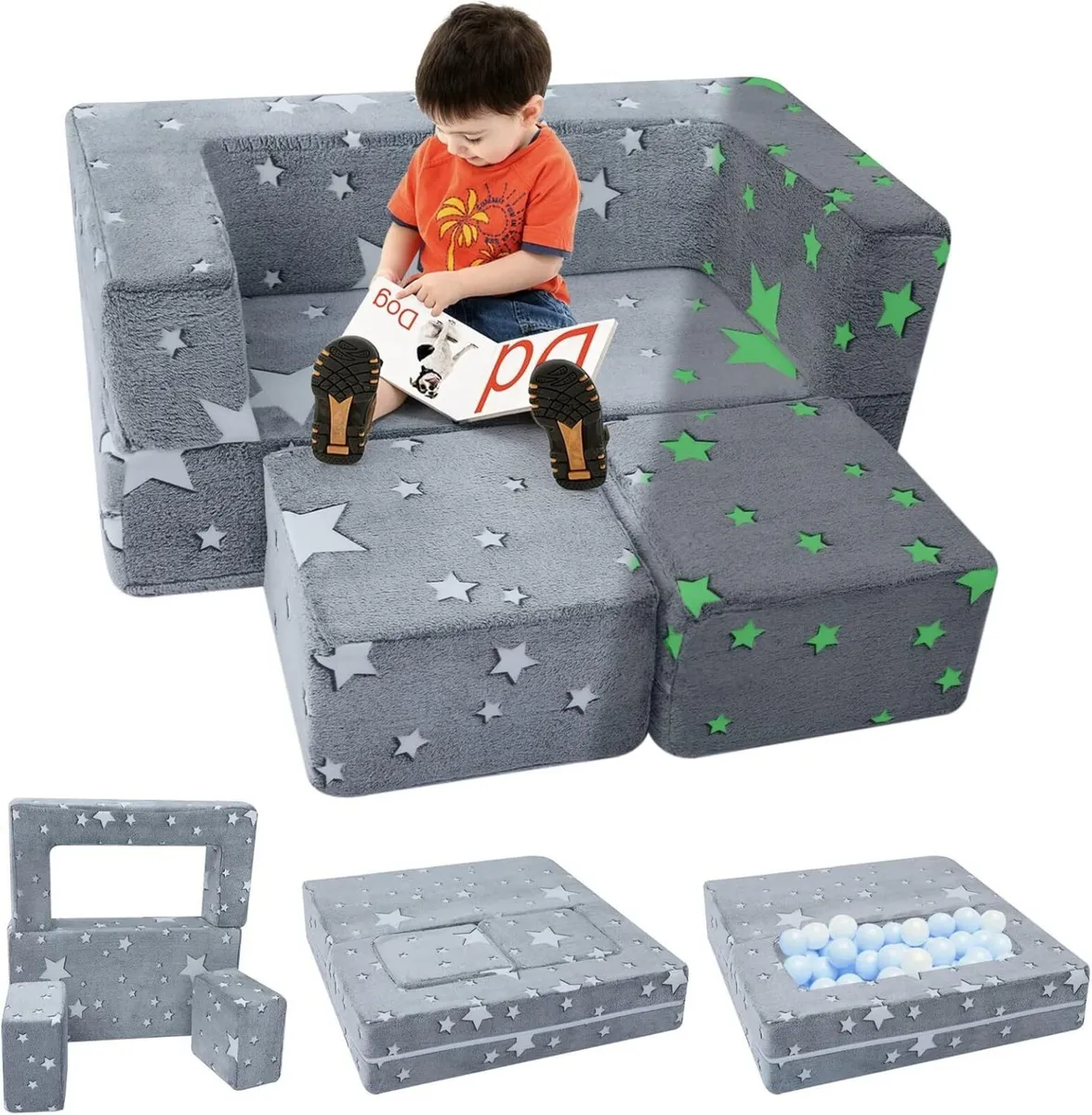 Kids Sofa Bed Modular Toddler Couch Glow in The - Image 1
