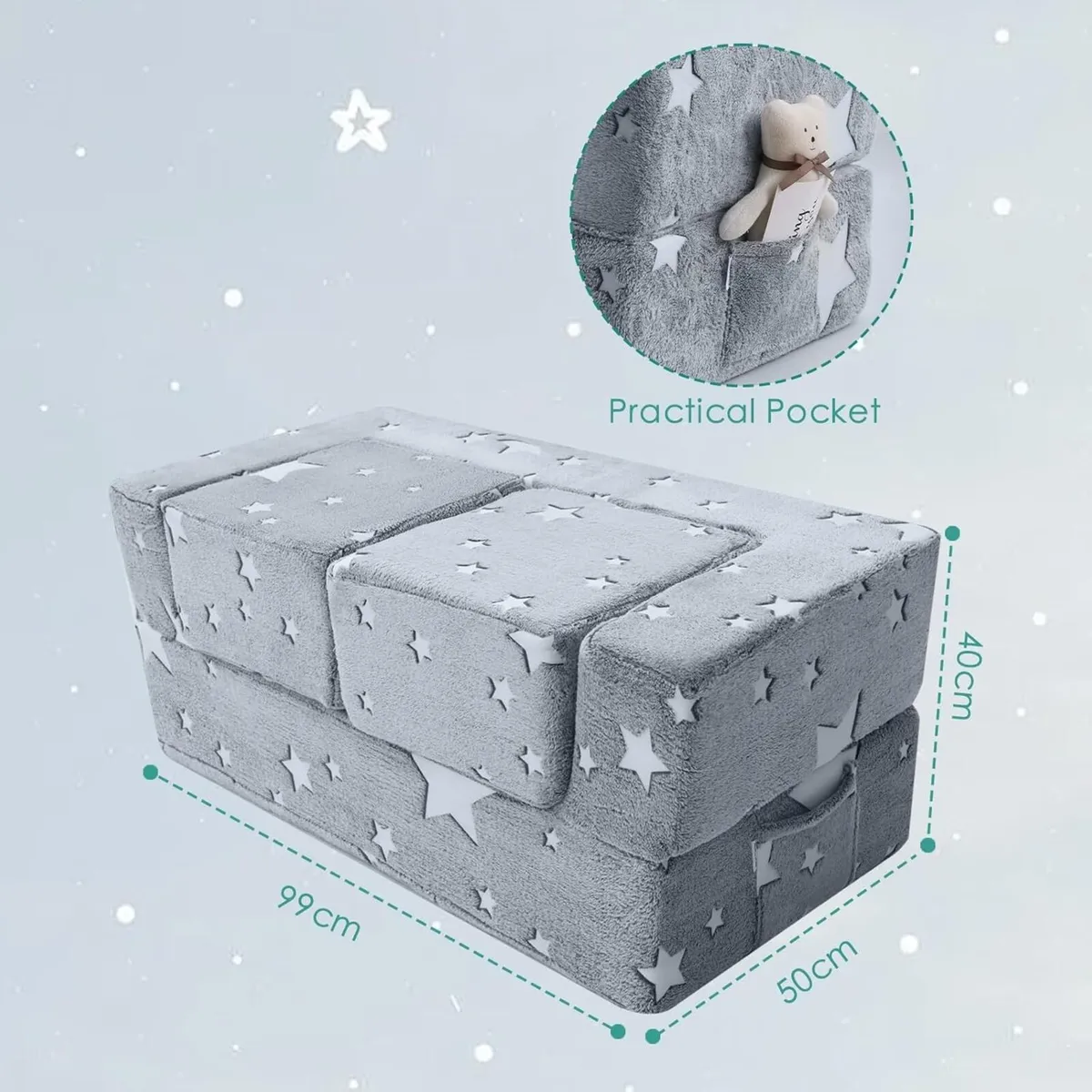 Kids Sofa Bed Modular Toddler Couch Glow in The - Image 2