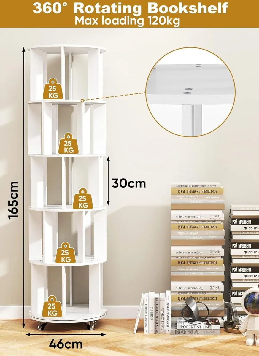 5 Tier Rotating Bookshelf 360degrees Revolving - Image 2