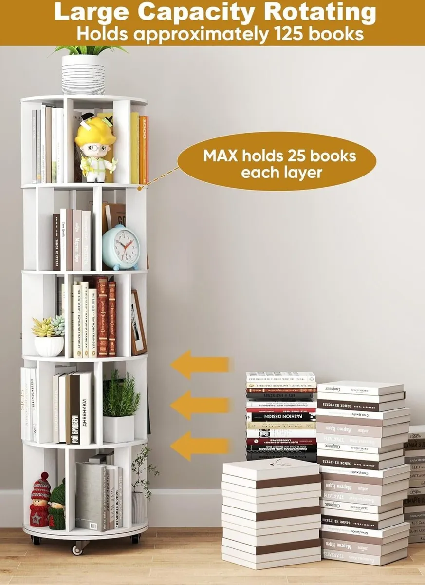 5 Tier Rotating Bookshelf 360degrees Revolving - Image 3