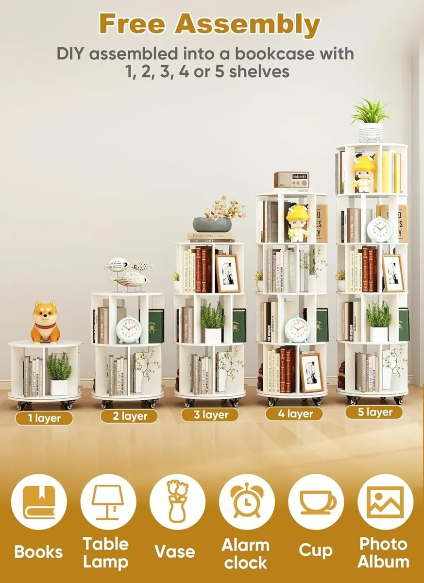 5 Tier Rotating Bookshelf 360degrees Revolving - Image 4