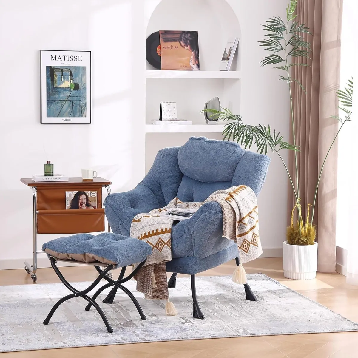 Comfy Armchair with Footstool Lazy Chair Ottoman - Image 2